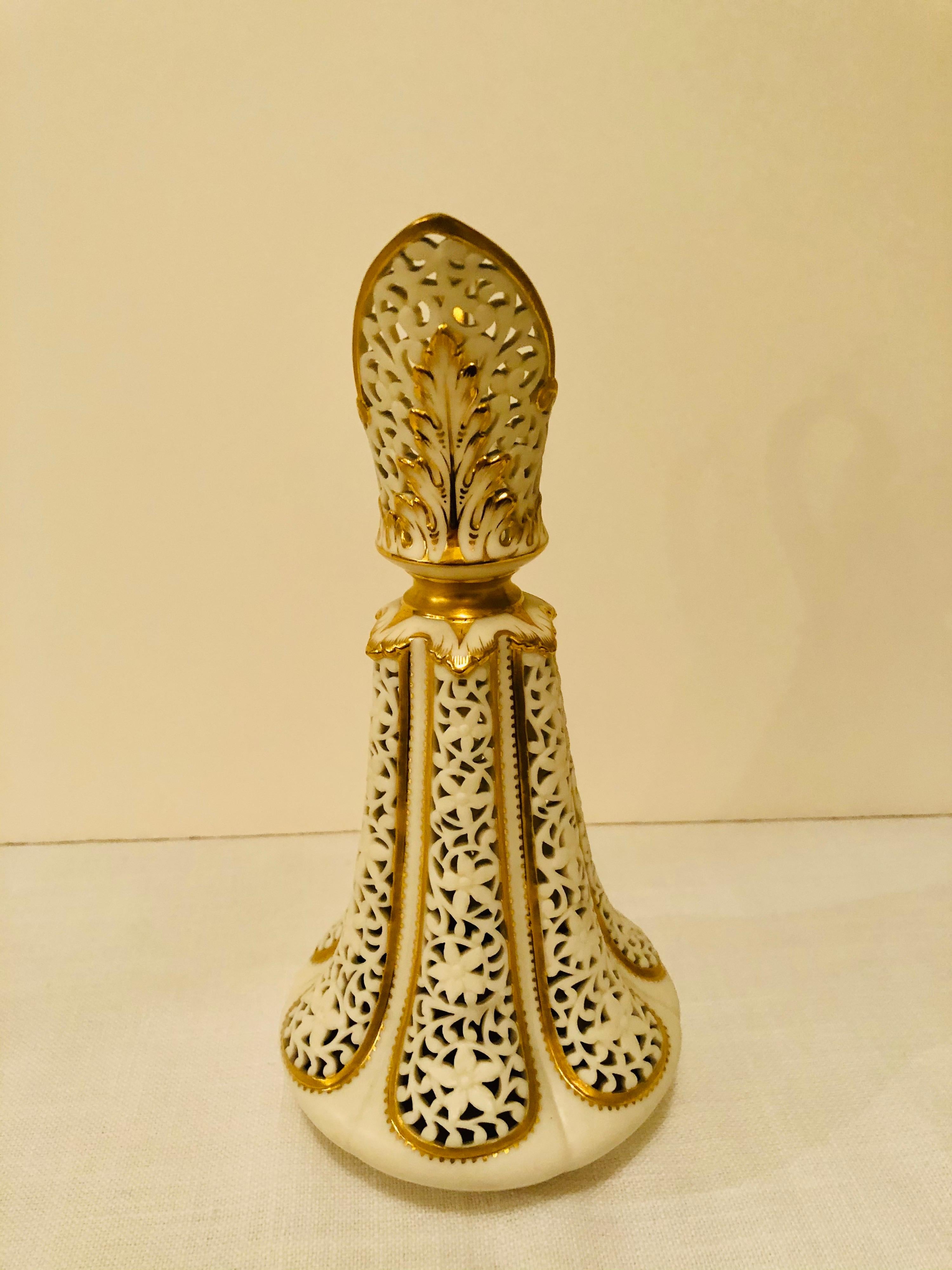 Grainger and Company Worcester Elaborately Reticulated Vase with Gilded Accents 1