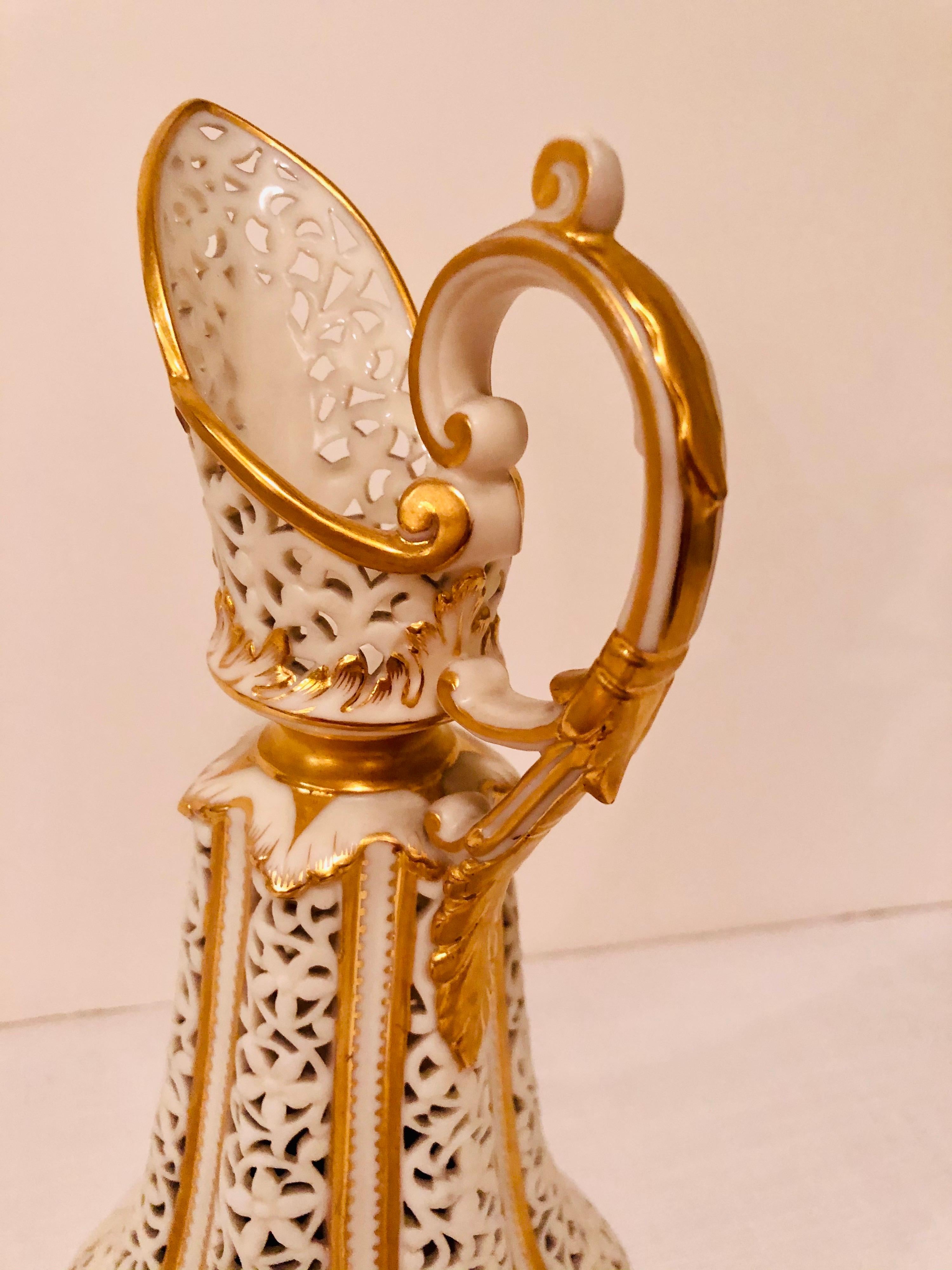 Grainger and Company Worcester Elaborately Reticulated Vase with Gilded Accents 5