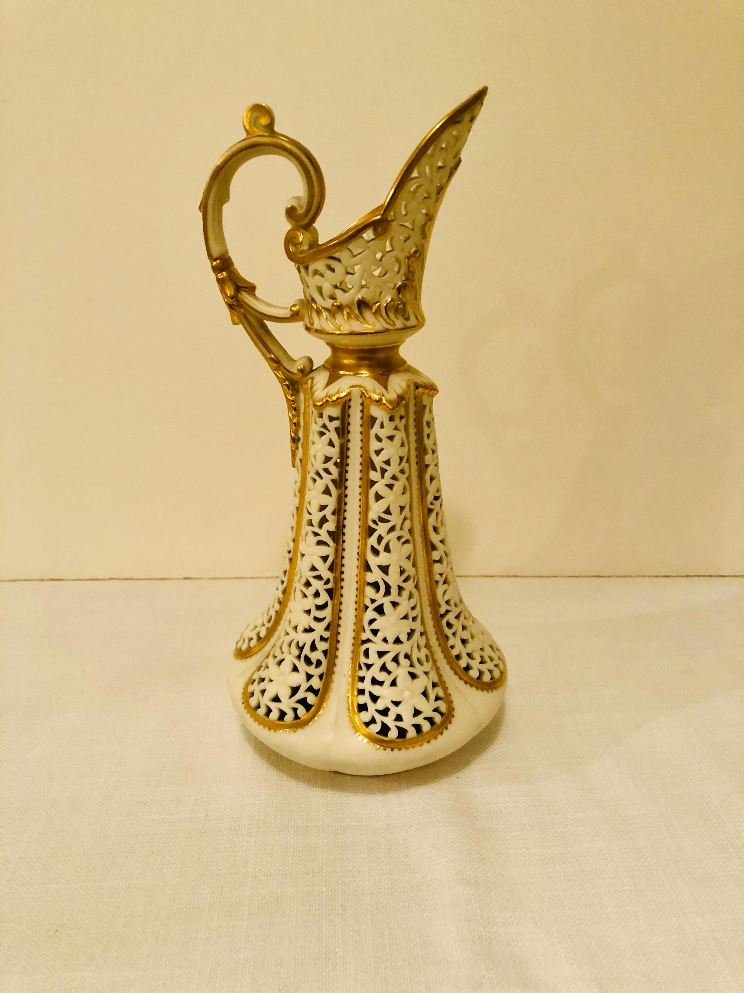 Grainger and Company Worcester Elaborately Reticulated Vase with Gilded Accents 6