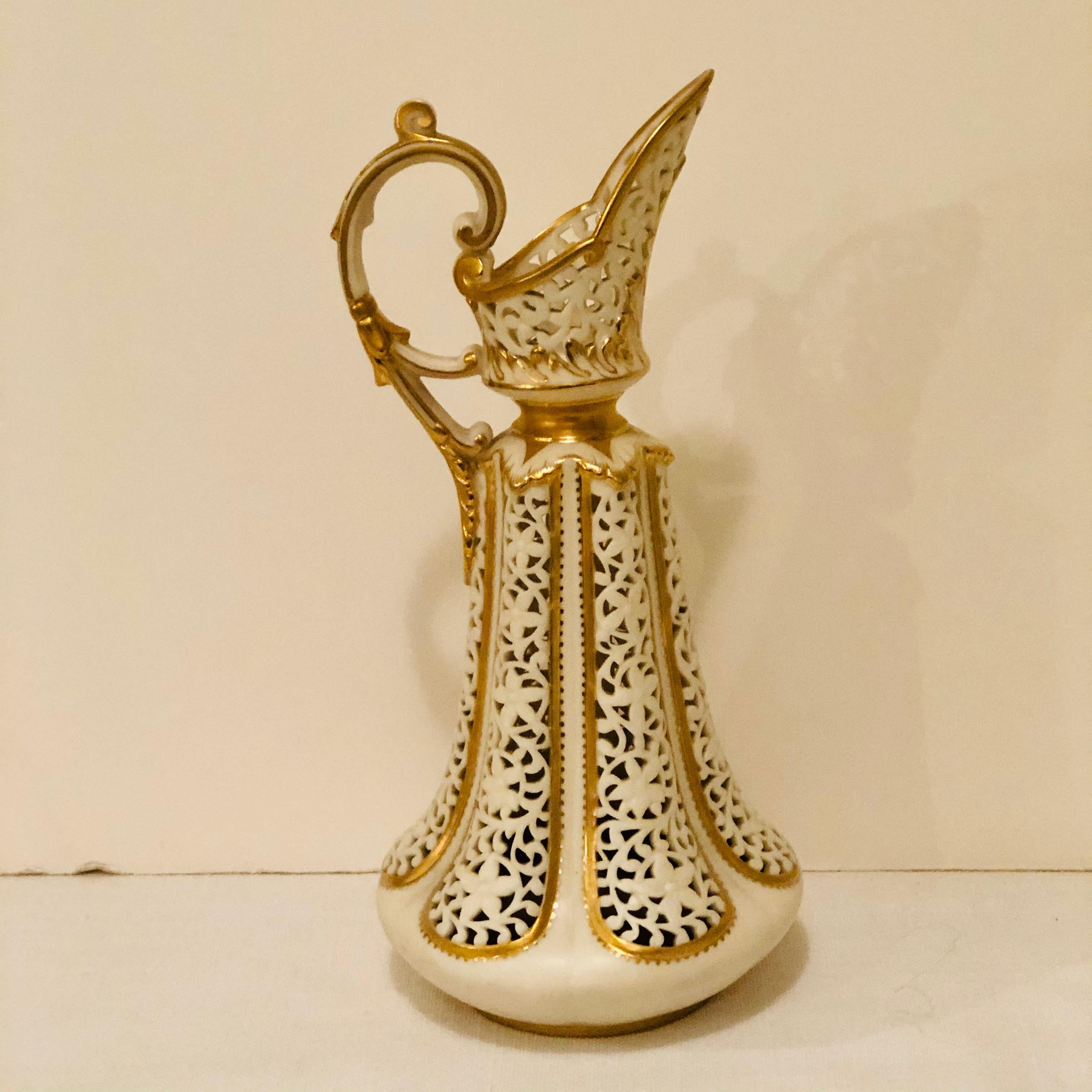 Grainger and Company Worcester Elaborately Reticulated Vase with Gilded Accents 7