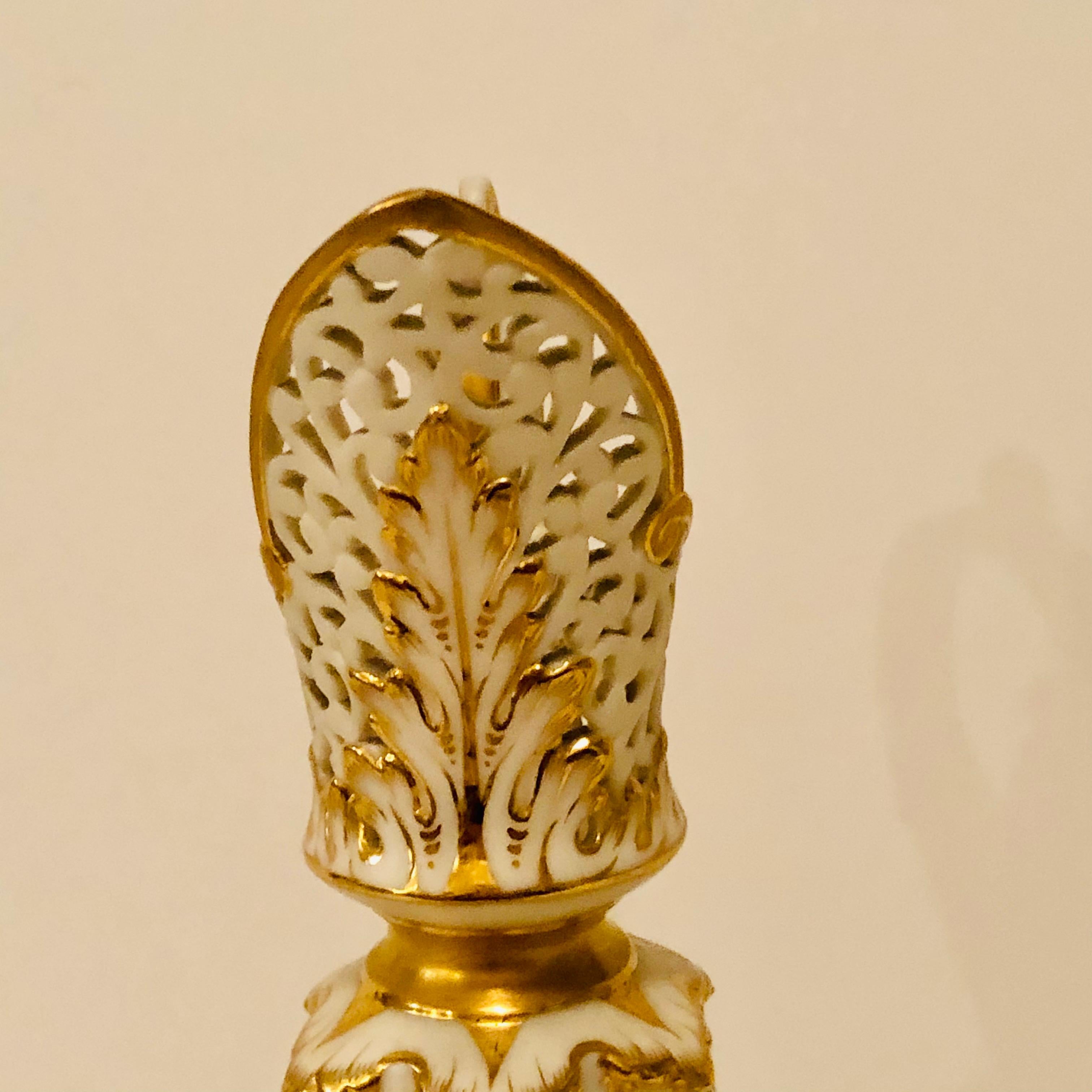 English Grainger and Company Worcester Elaborately Reticulated Vase with Gilded Accents
