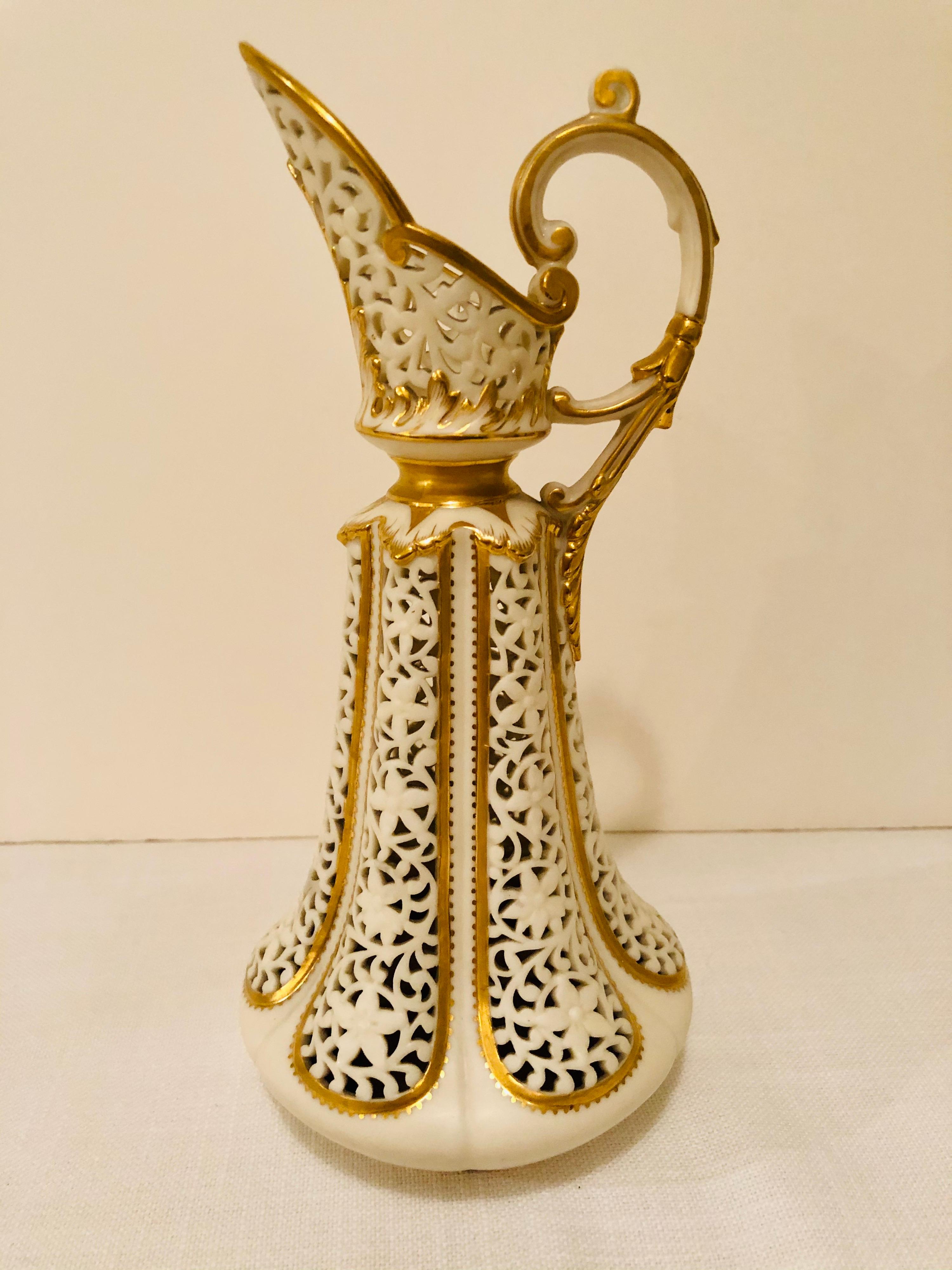 Porcelain Grainger and Company Worcester Elaborately Reticulated Vase with Gilded Accents