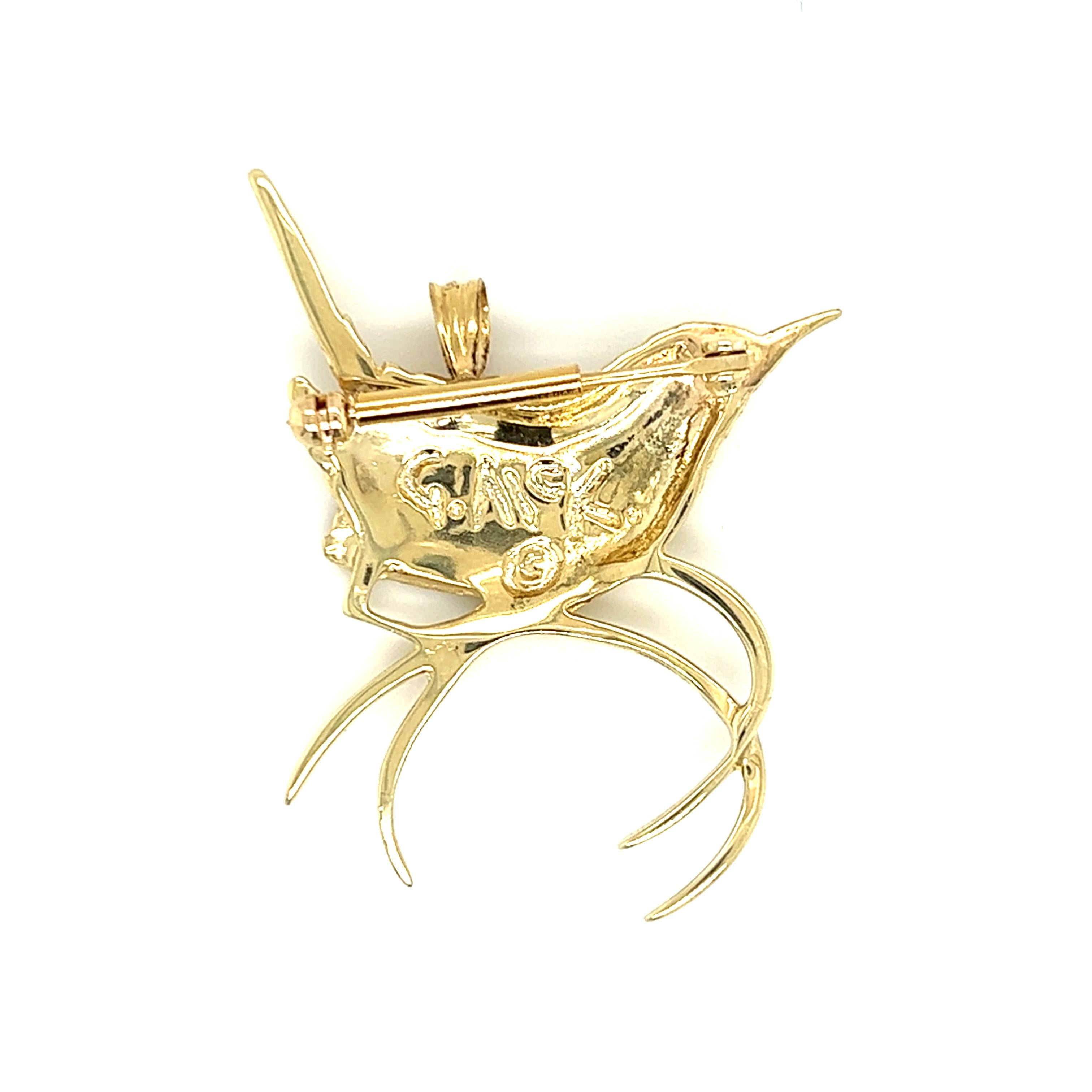 Contemporaneo Grainger McKoy Scricciolo della Carolina, spilla/ciondolo in oro giallo 14K