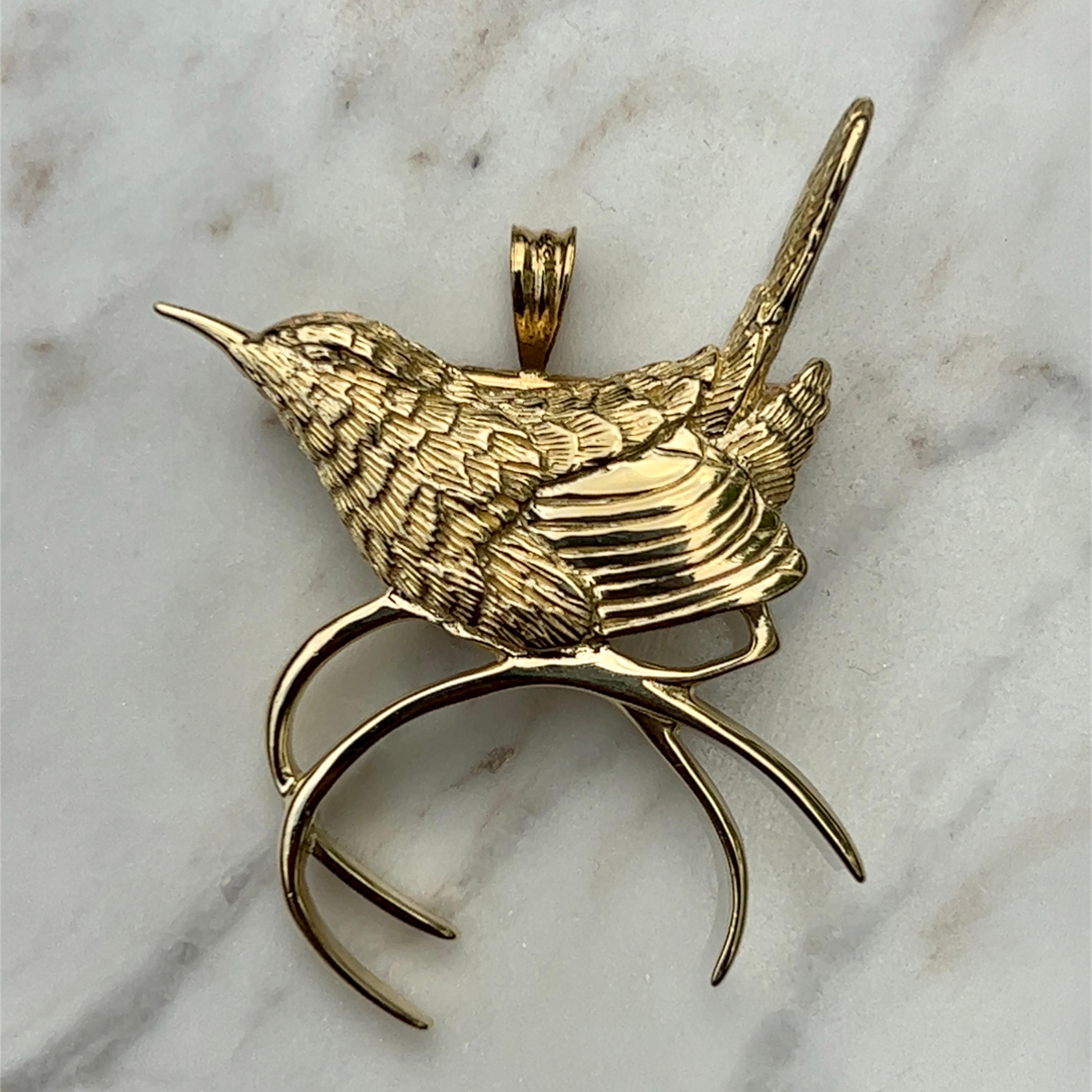 Grainger McKoy Scricciolo della Carolina, spilla/ciondolo in oro giallo 14K In condizioni buone a Towson, MD