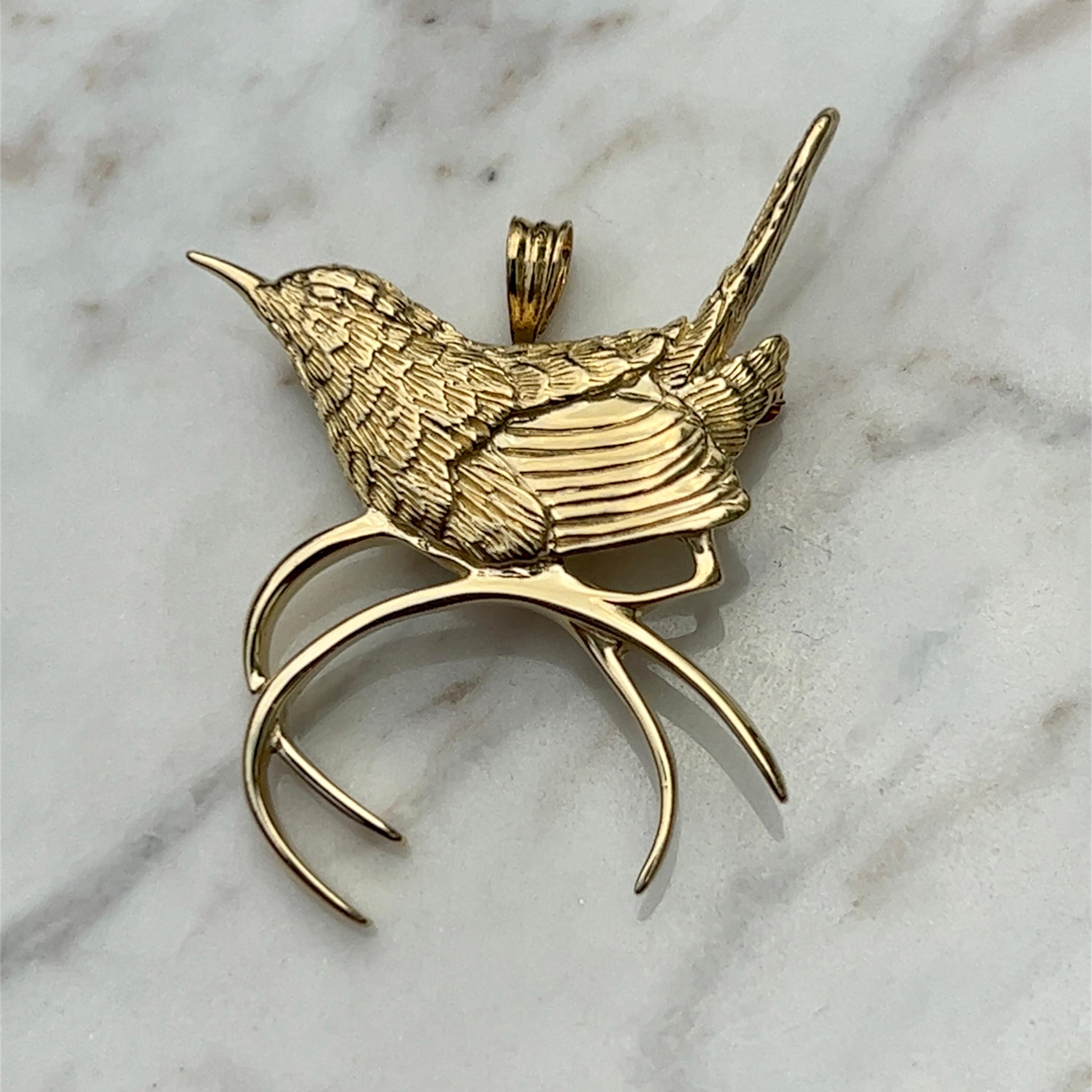 da uomo o donna Grainger McKoy Scricciolo della Carolina, spilla/ciondolo in oro giallo 14K