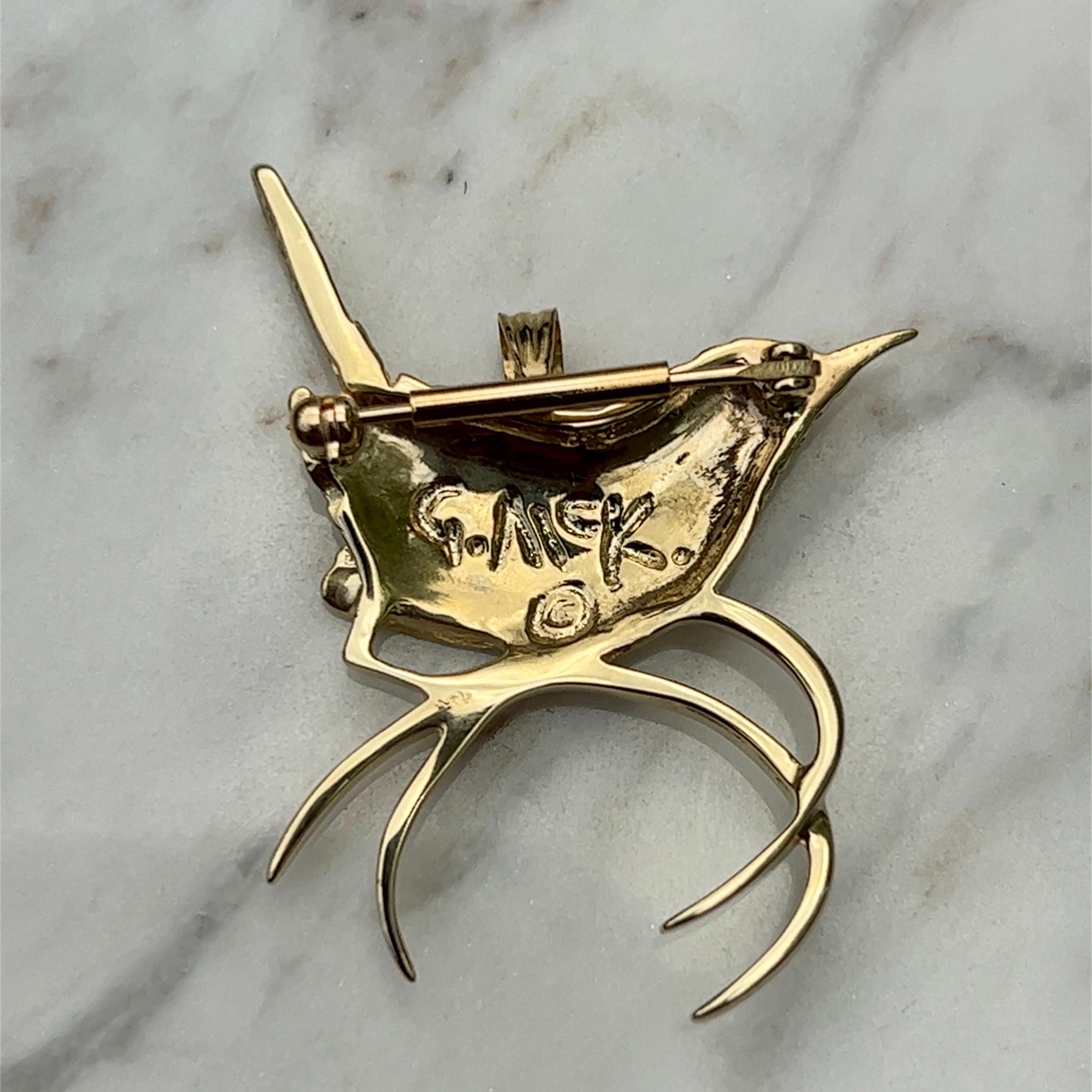 Grainger McKoy Scricciolo della Carolina, spilla/ciondolo in oro giallo 14K 1