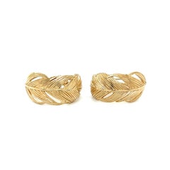 Grainger McKoy Wide Feather Omega Back Earrings in 14k Yellow Gold