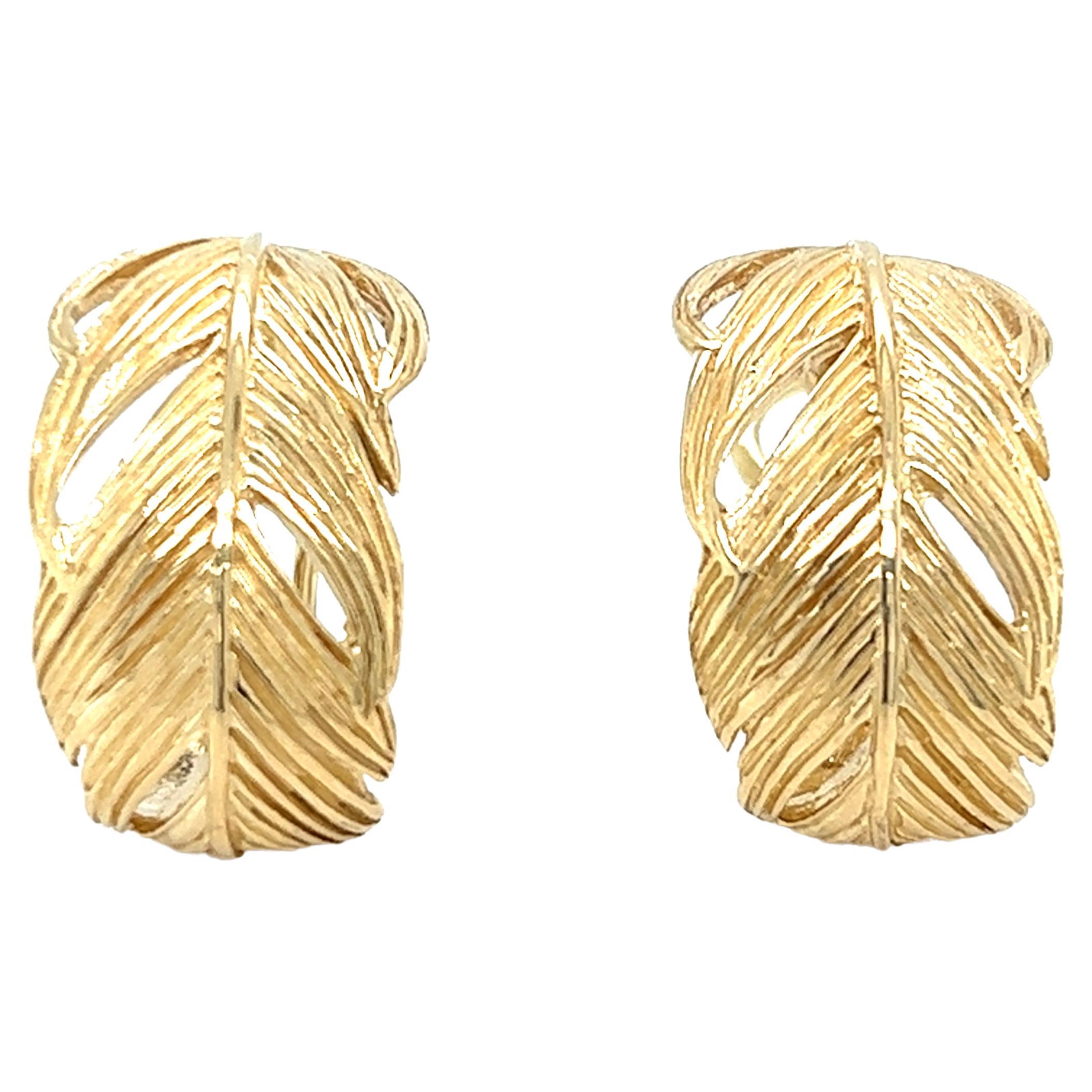 Grainger McKoy Wide Feather Omega Back Earrings in 14k Yellow Gold