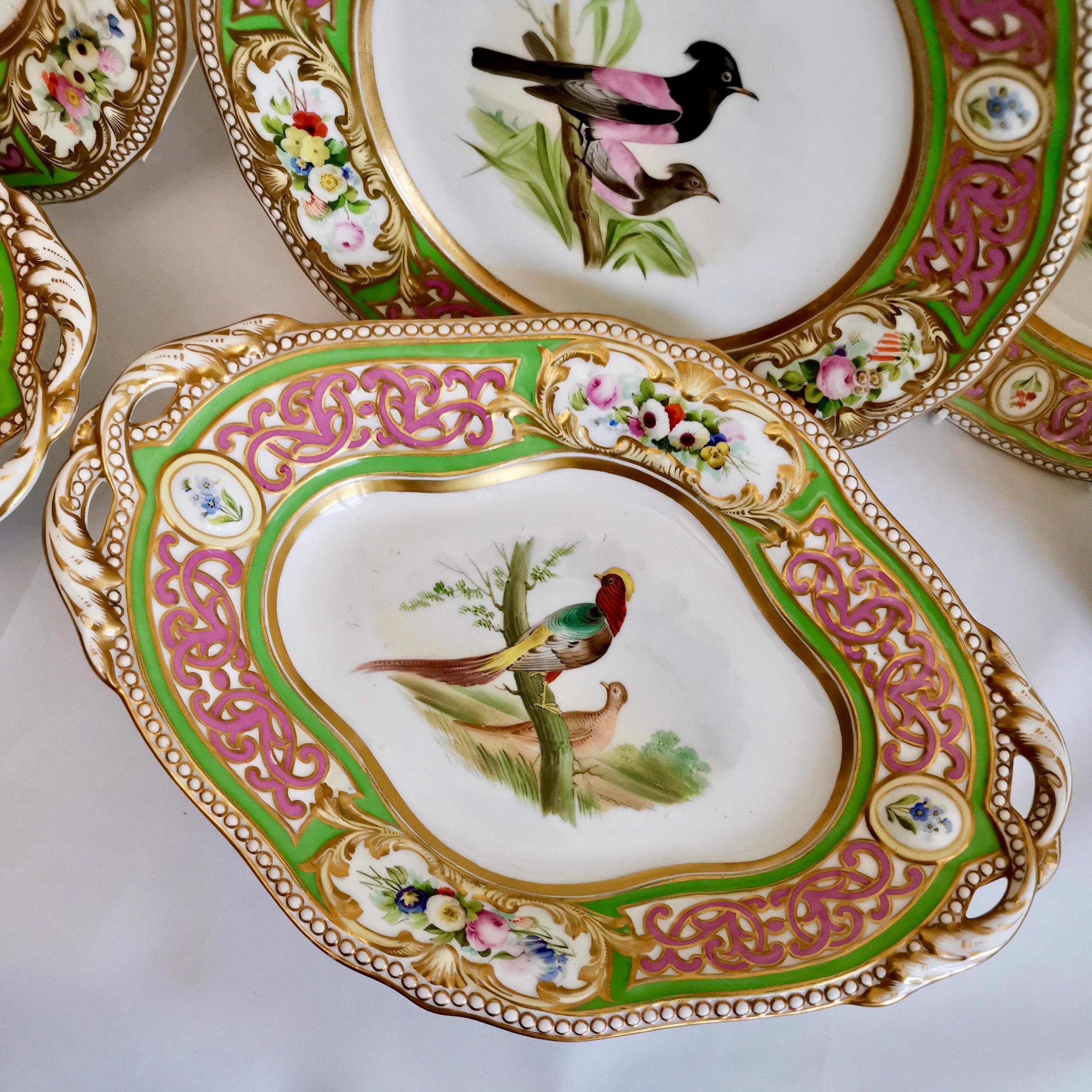 This is a stunning part dessert service produced by Grainger Worcester in 1855, consisting of twelve plates and two low diamond shaped comports.

Grainger was one of the leading factories in Worcester in the 19th century. It started in the early