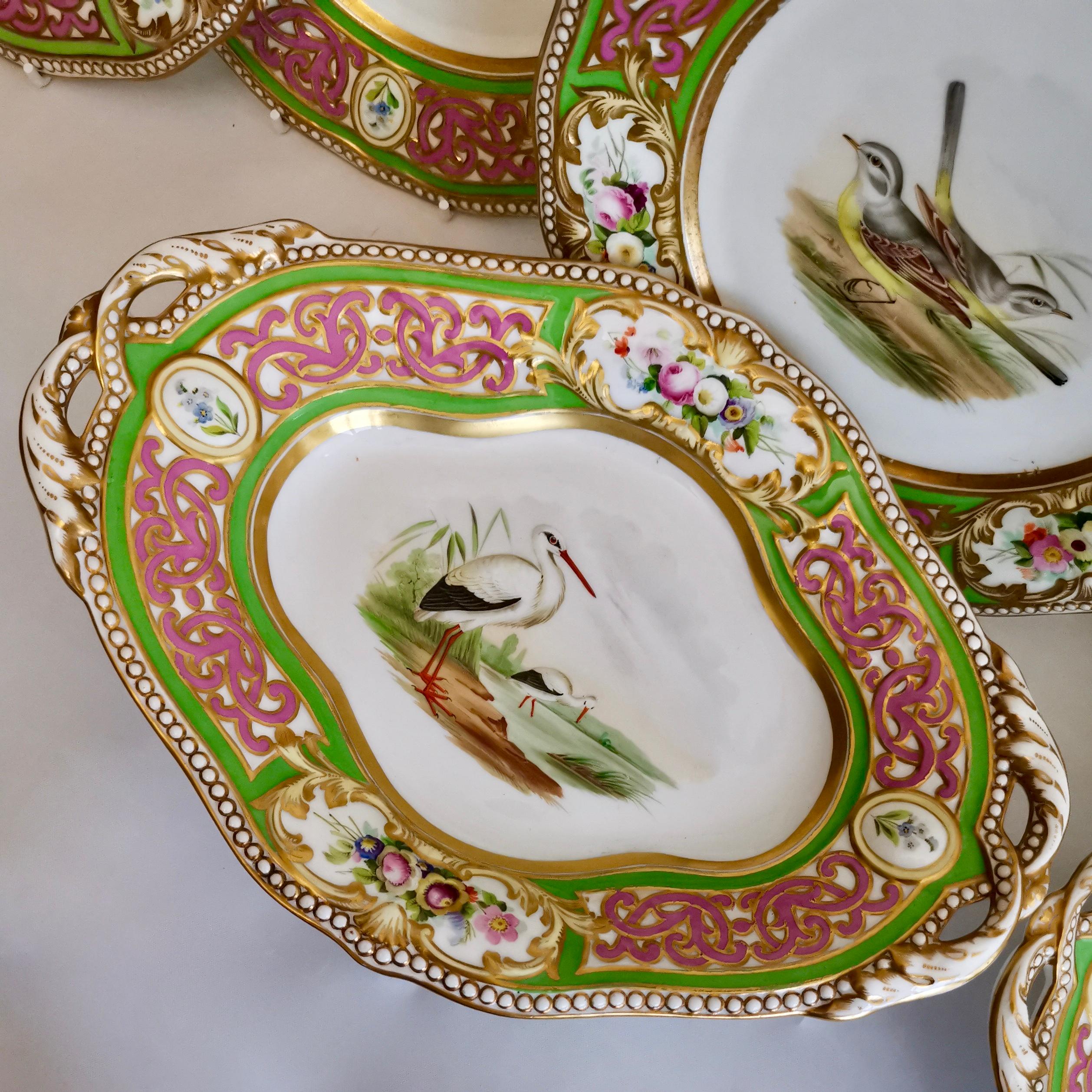 Victorian Grainger Worcester Porcelain Dessert Service, Persian Revival with Birds, 1855