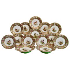 Antique Grainger Worcester Porcelain Dessert Service, Persian Revival with Birds, 1855