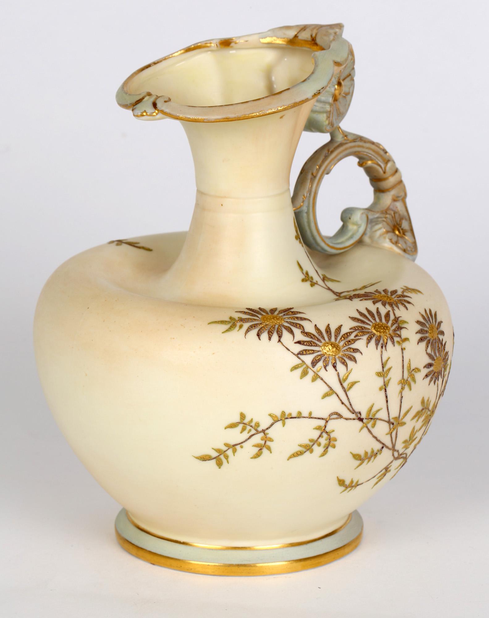 Grainger Worcester Floral Decorated Blush Ivory Porcelain Jug, 1894 For Sale 2