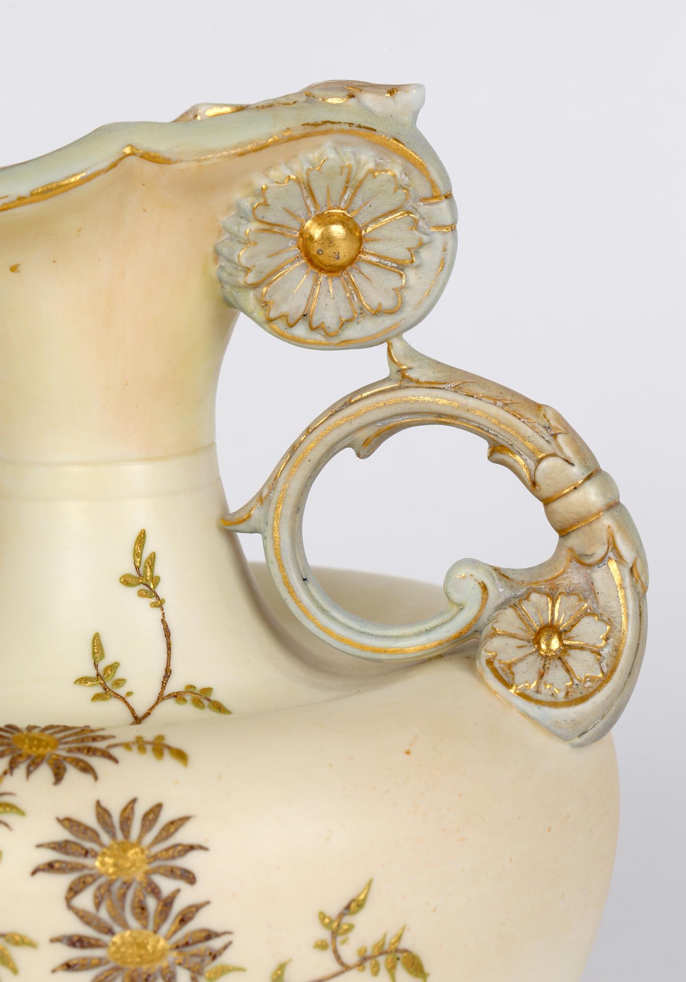 Late 19th Century Grainger Worcester Floral Decorated Blush Ivory Porcelain Jug, 1894 For Sale