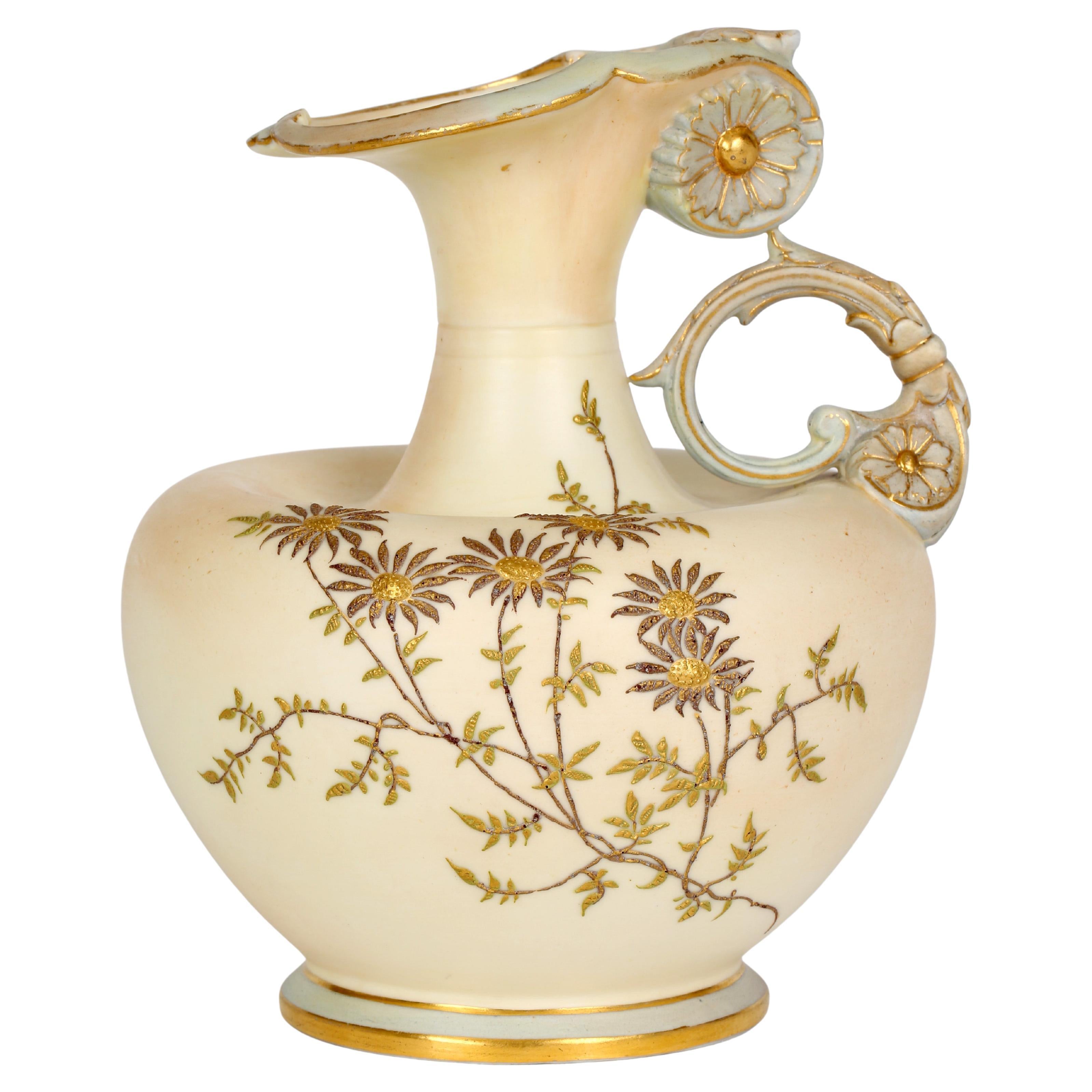 Grainger Worcester Floral Decorated Blush Ivory Porcelain Jug, 1894 For Sale