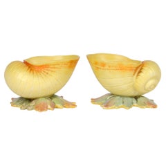 Grainger Worcester Pair Porcelain Hand-Painted Conch Shell Shaped Salts