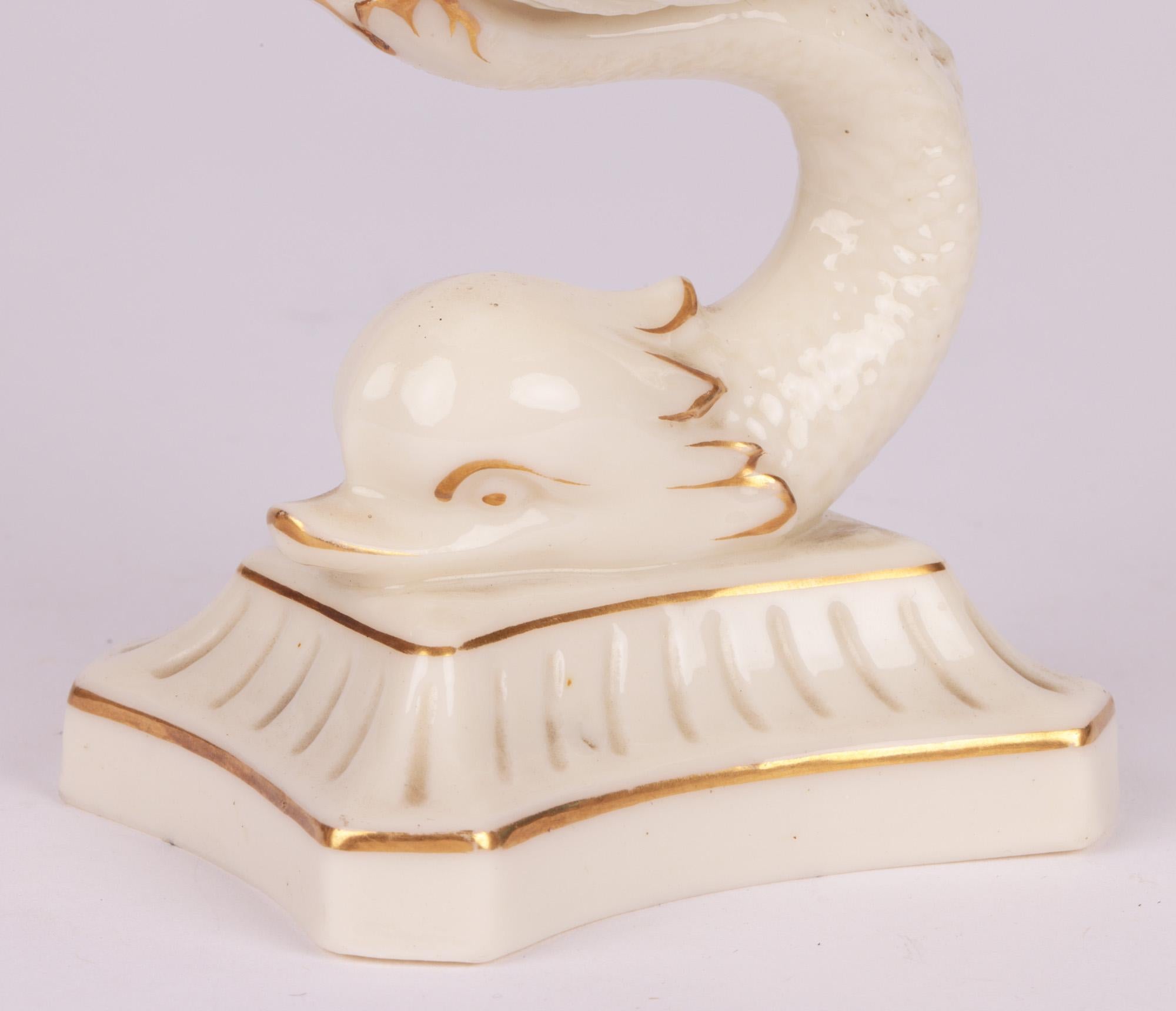 Victorian Grainger Worcester Porcelain Dolphin Support Shell Shaped Salt c.1860 For Sale