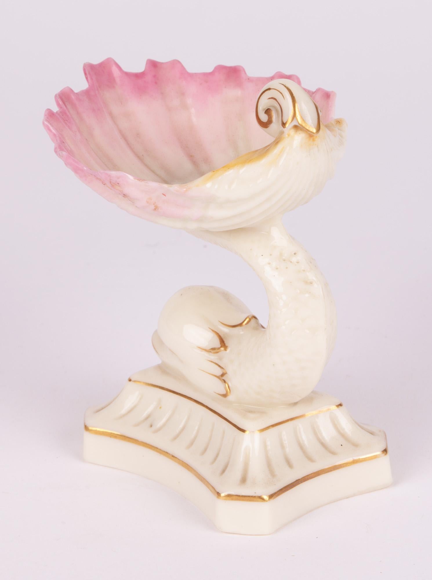 Mid-19th Century Grainger Worcester Porcelain Dolphin Support Shell Shaped Salt c.1860 For Sale