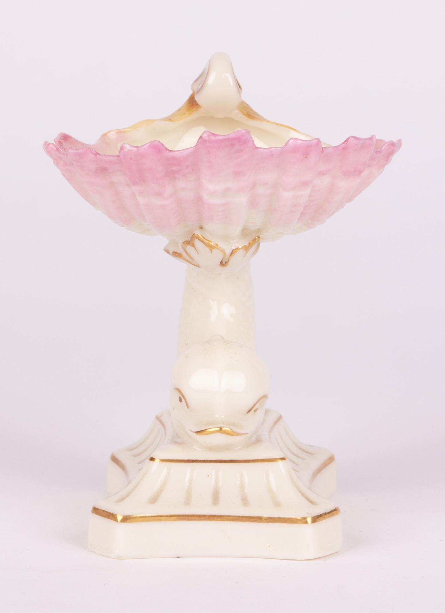Grainger Worcester Porcelain Dolphin Support Shell Shaped Salt c.1860 For Sale 2