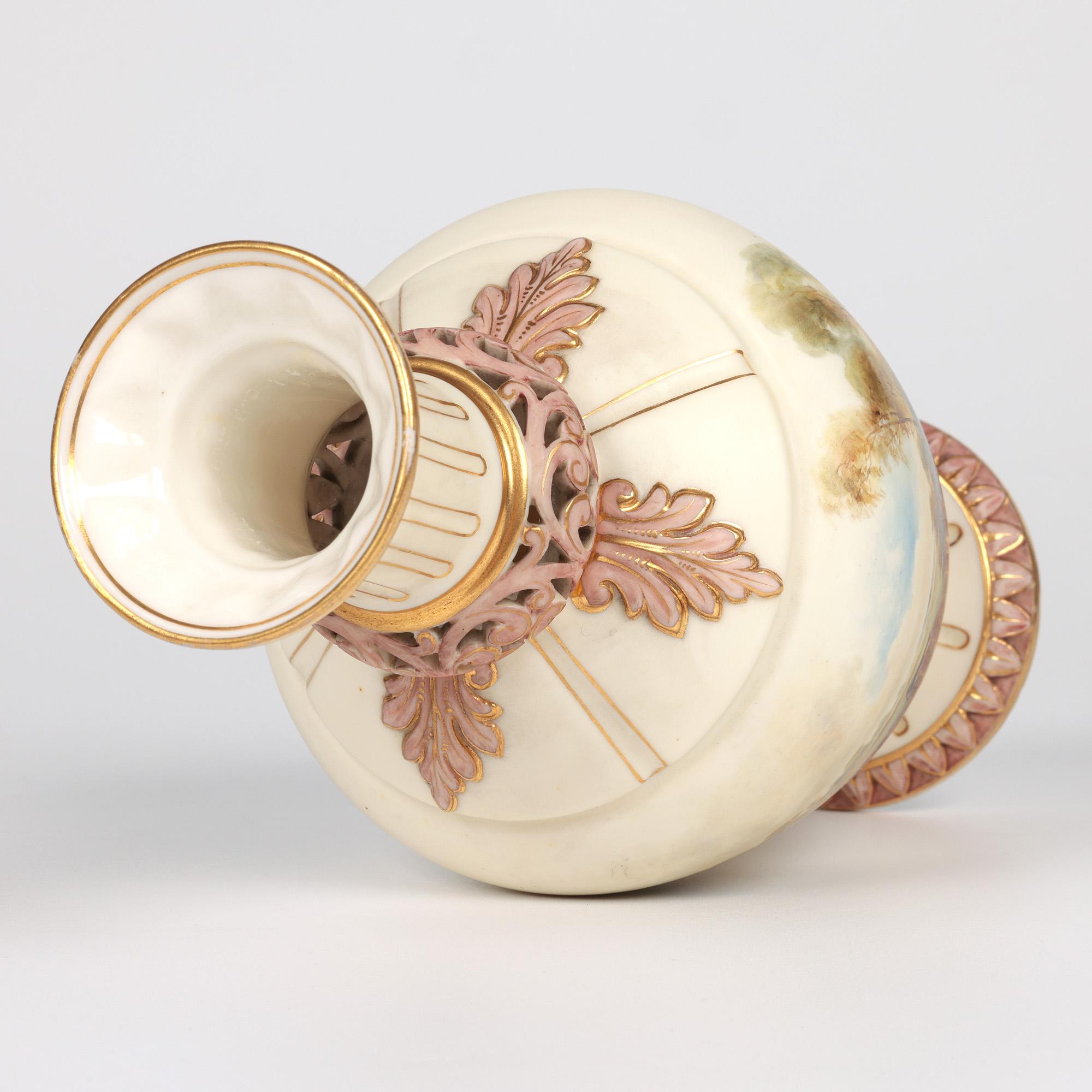 Fine XIX secolo Vaso per bestiame da pascolo in porcellana di Grainger Worcester dipinto a mano in vendita