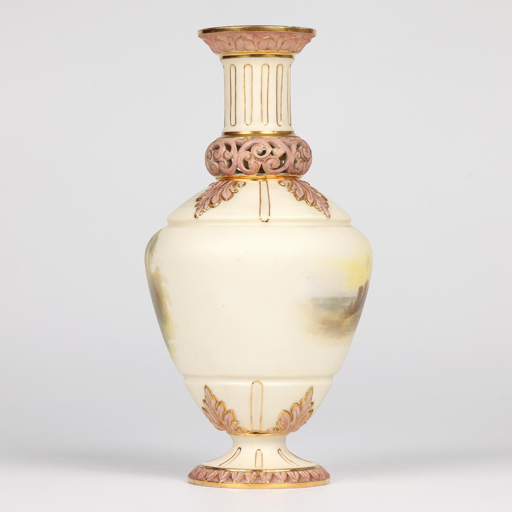 Porcellana Vaso per bestiame da pascolo in porcellana di Grainger Worcester dipinto a mano in vendita