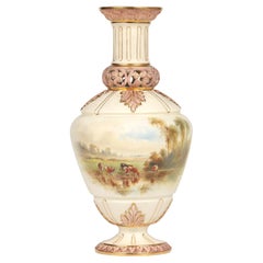 Antique Grainger Worcester Porcelain Hand-Painted Grazing Cattle Vase