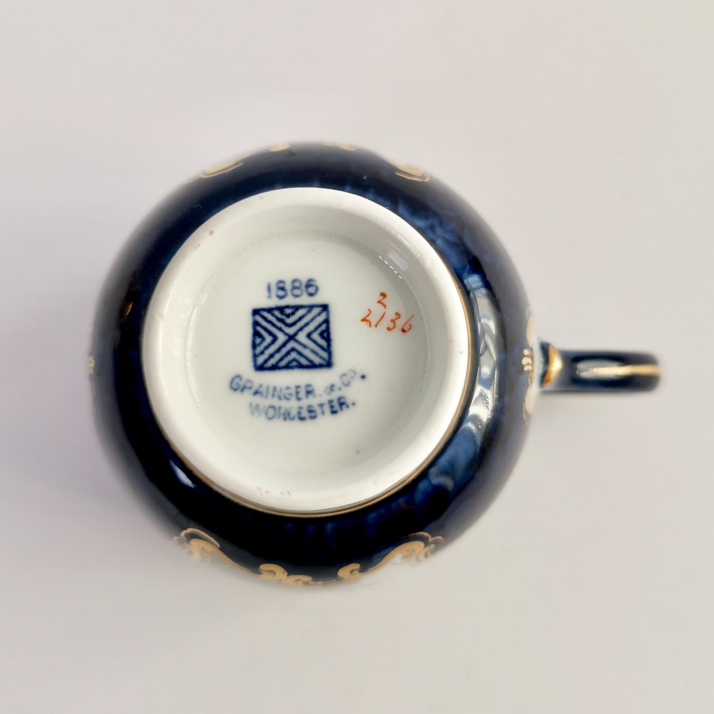 Grainger Worcester Porcelain Orphaned Coffee Cup, Blue Scale, Sèvres Birds, 1886 6
