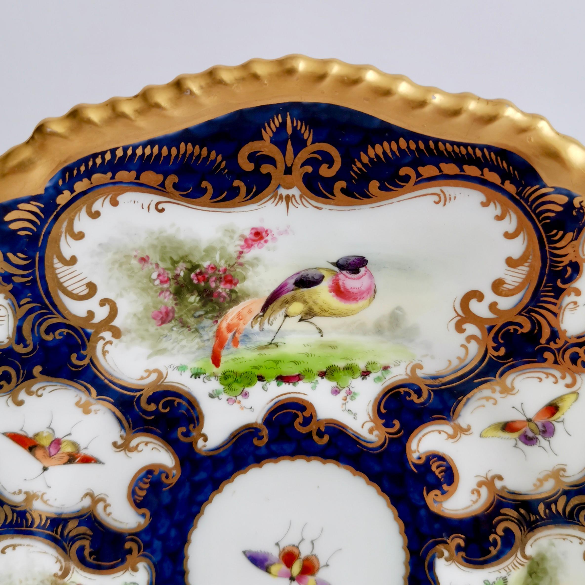 Hand-Painted Grainger Worcester Porcelain Plate, Blue Scale, Sevres Birds & Insects, 1899 '1'