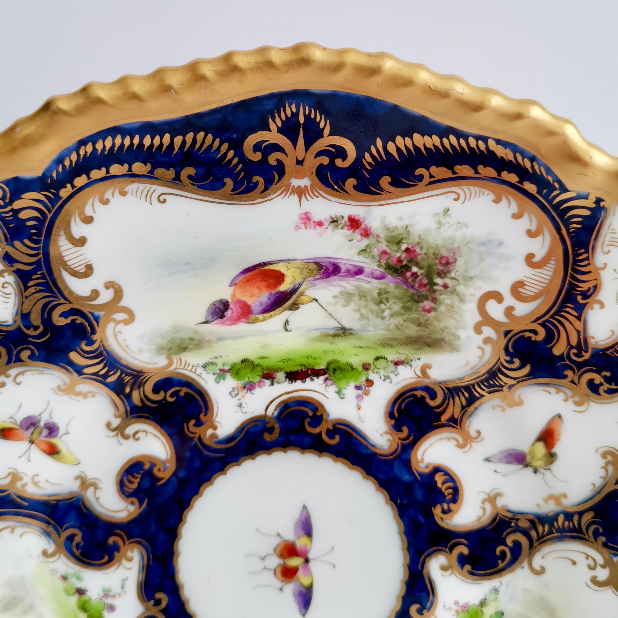 Late 19th Century Grainger Worcester Porcelain Plate, Blue Scale, Sevres Birds & Insects, 1899 '1'