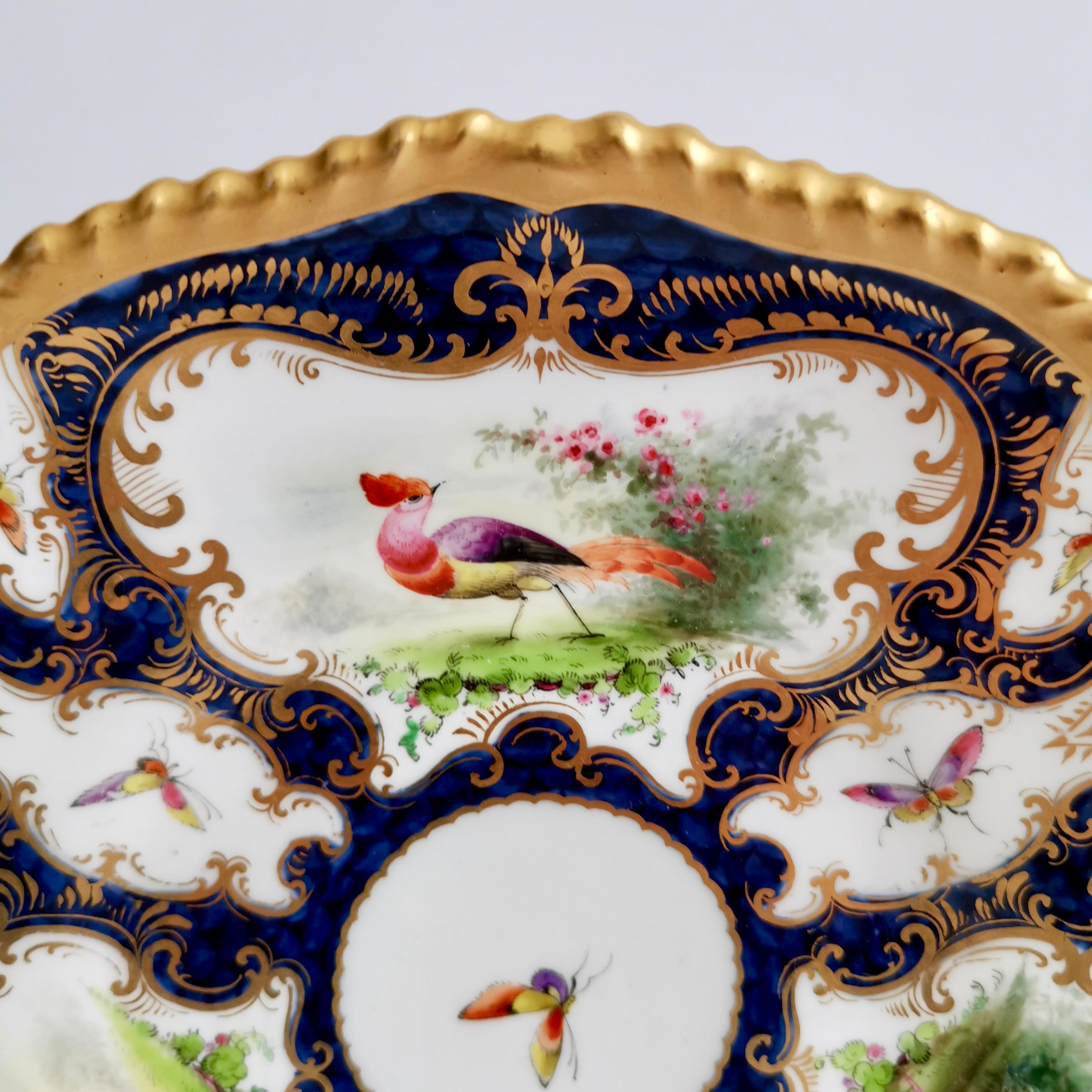 Hand-Painted Grainger Worcester Porcelain Plate, Blue Scale, Sevres Birds & Insects, 1899 '2'
