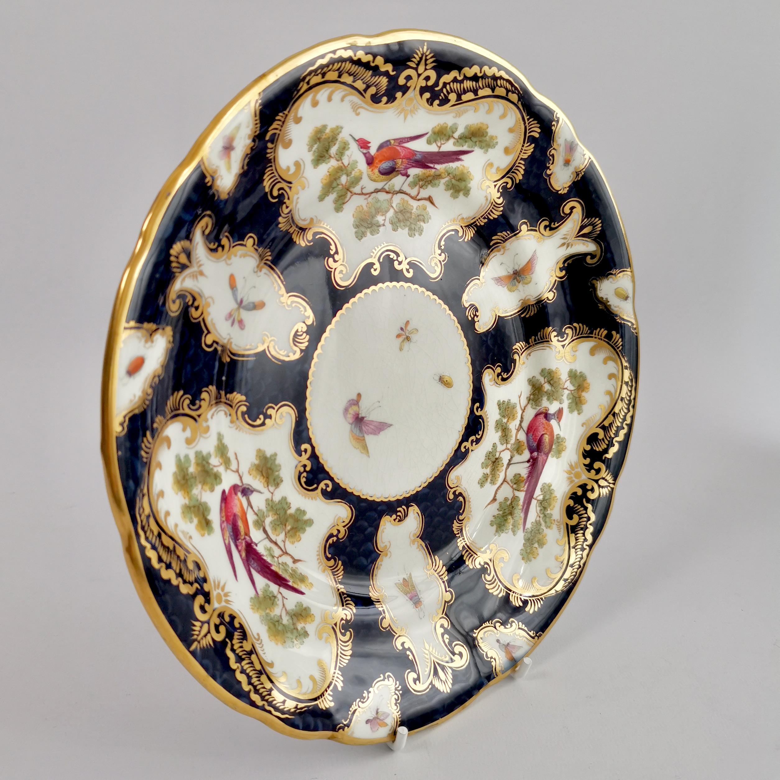 Grainger Worcester Porcelain Plate, Blue Sèvres Birds and Insects circa 1880 '2' 3