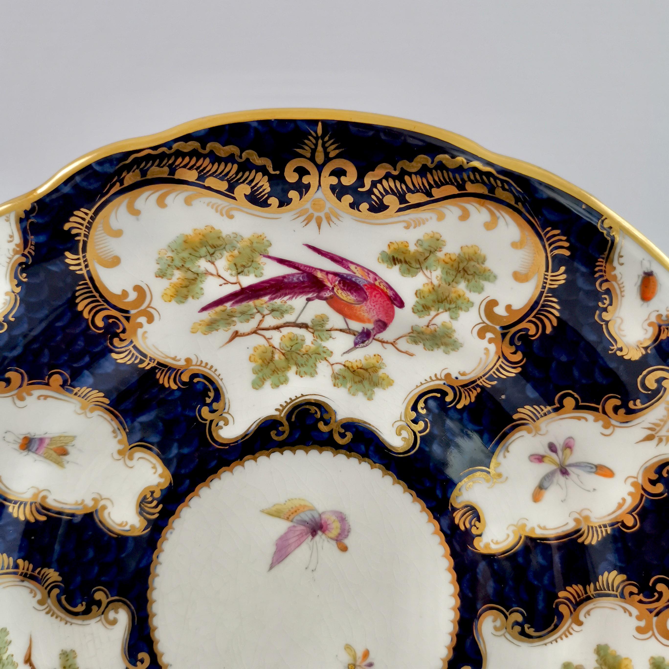 Georgian Grainger Worcester Porcelain Plate, Blue Sèvres Birds and Insects circa 1880 '2'