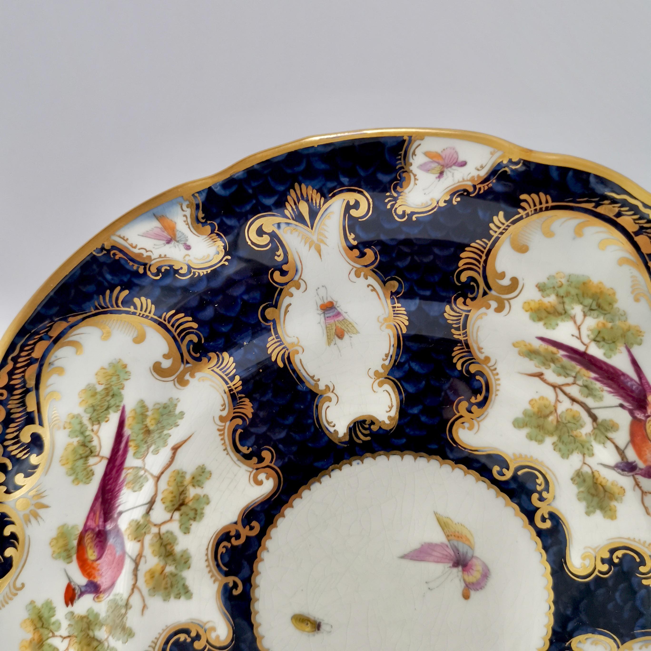 English Grainger Worcester Porcelain Plate, Blue Sèvres Birds and Insects circa 1880 '2'