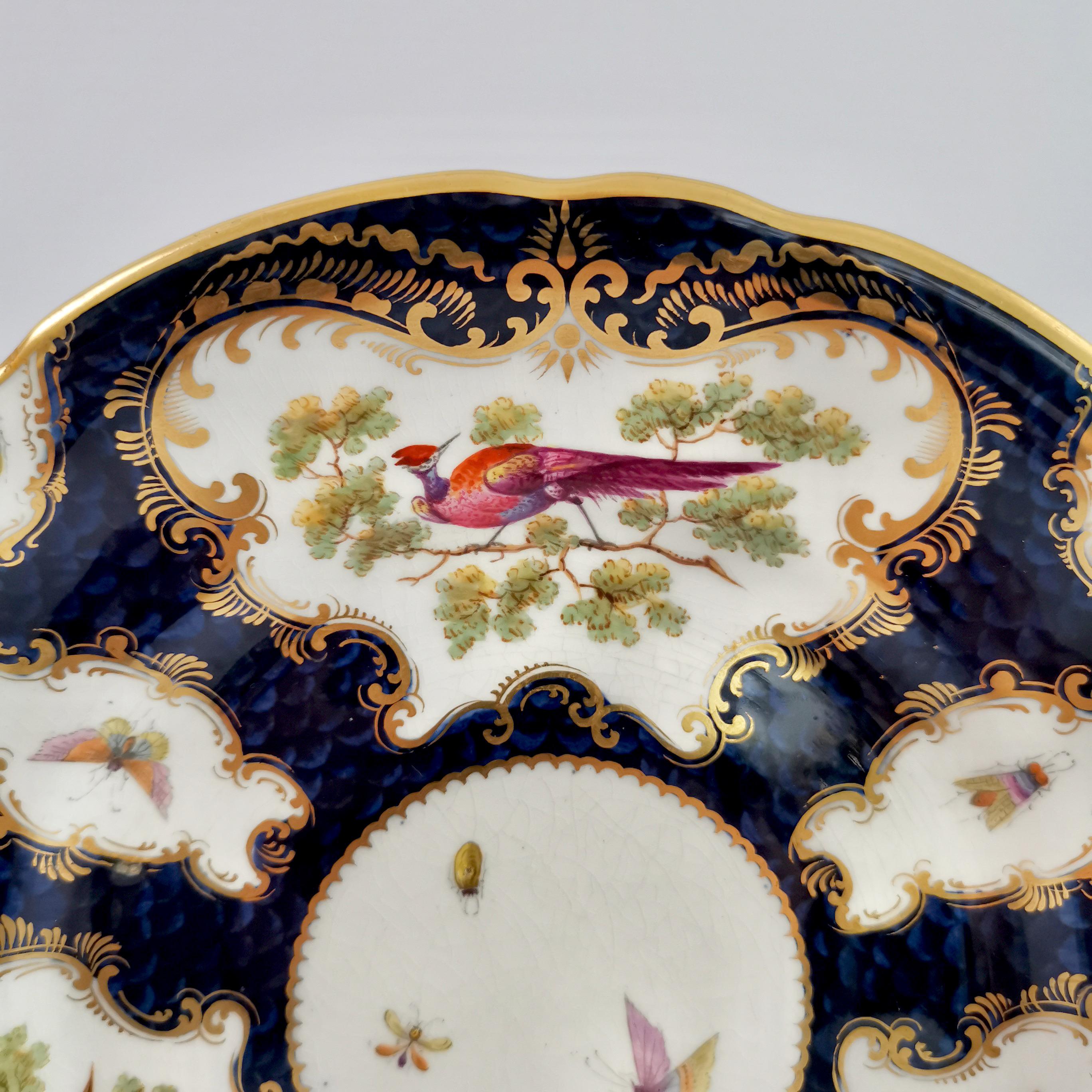 Hand-Painted Grainger Worcester Porcelain Plate, Blue Sèvres Birds and Insects circa 1880 '2'