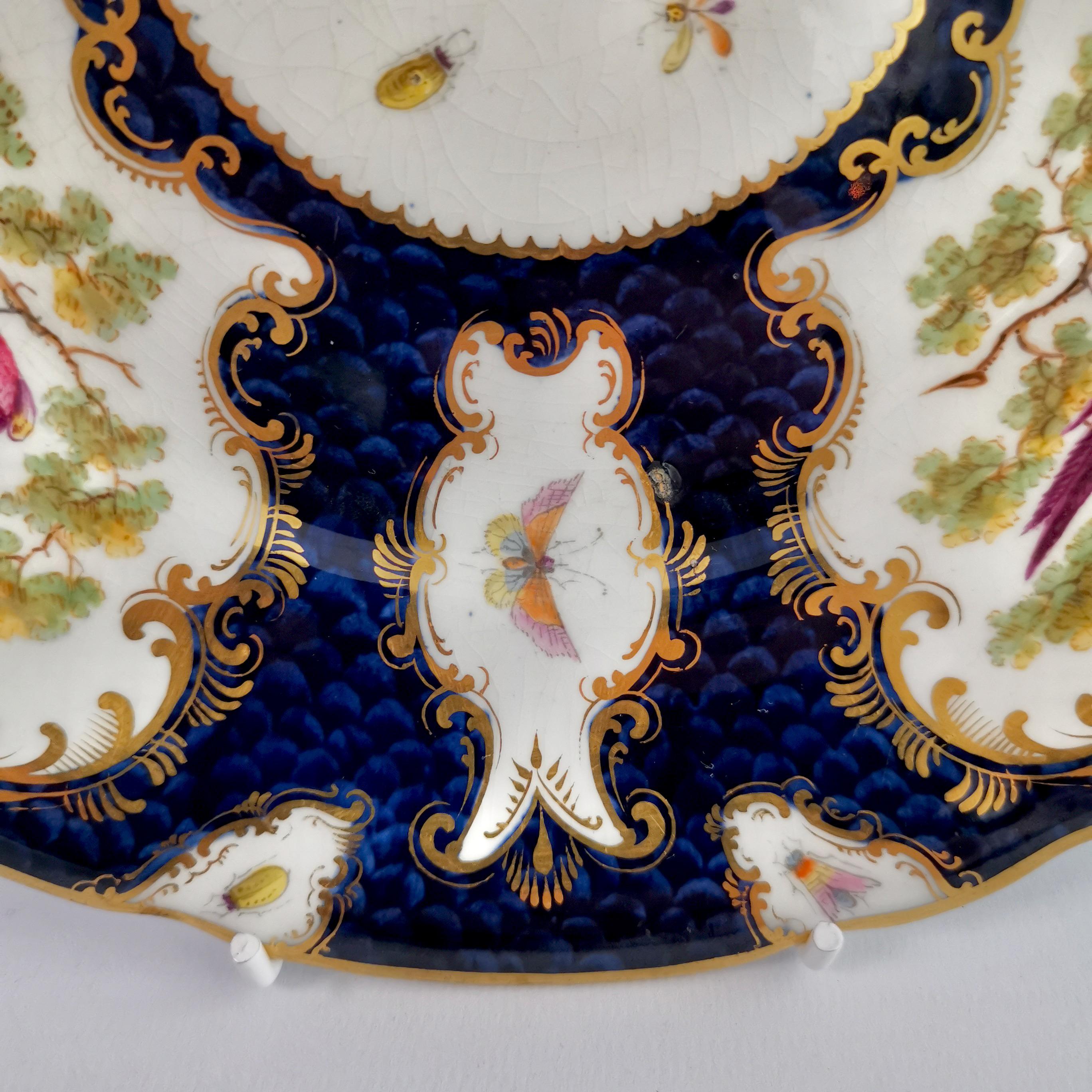 Grainger Worcester Porcelain Plate, Blue Sèvres Birds and Insects circa 1880 '2' 1