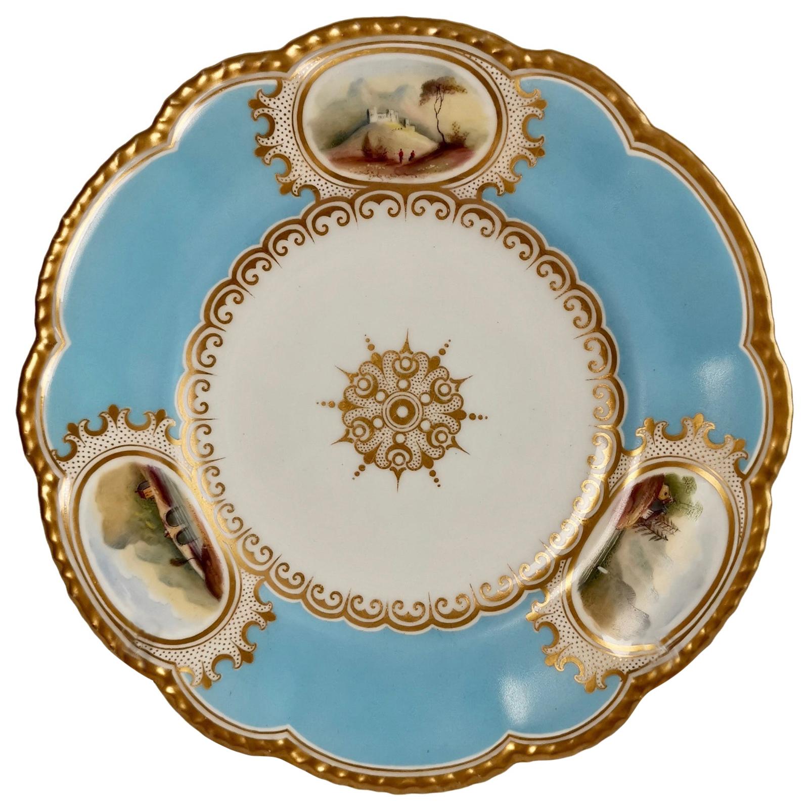 Grainger Worcester Porcelain Plate, Sky Blue with Landscapes, Victorian