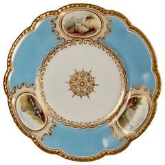 Assiette en porcelaine de Grainger Worcester:: bleu ciel avec paysages:: victorienne