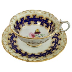 Grainger Worcester Porcelain Teacup, Cobalt Blue, Gilt and Flowers, circa 1840