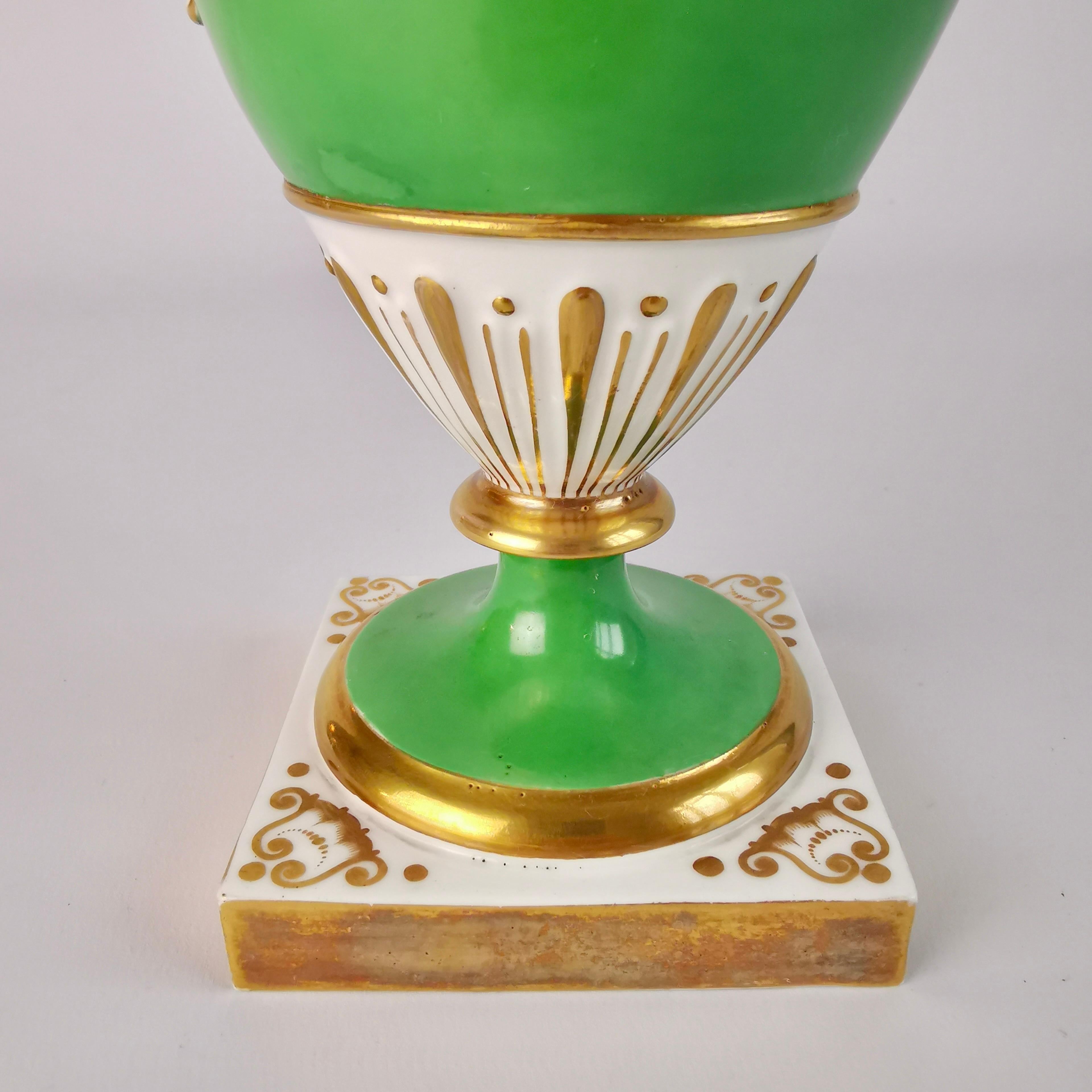 Minton Porcelain Vase, Elgin Shape, Green with Floral Reserve, 1830-1835 5