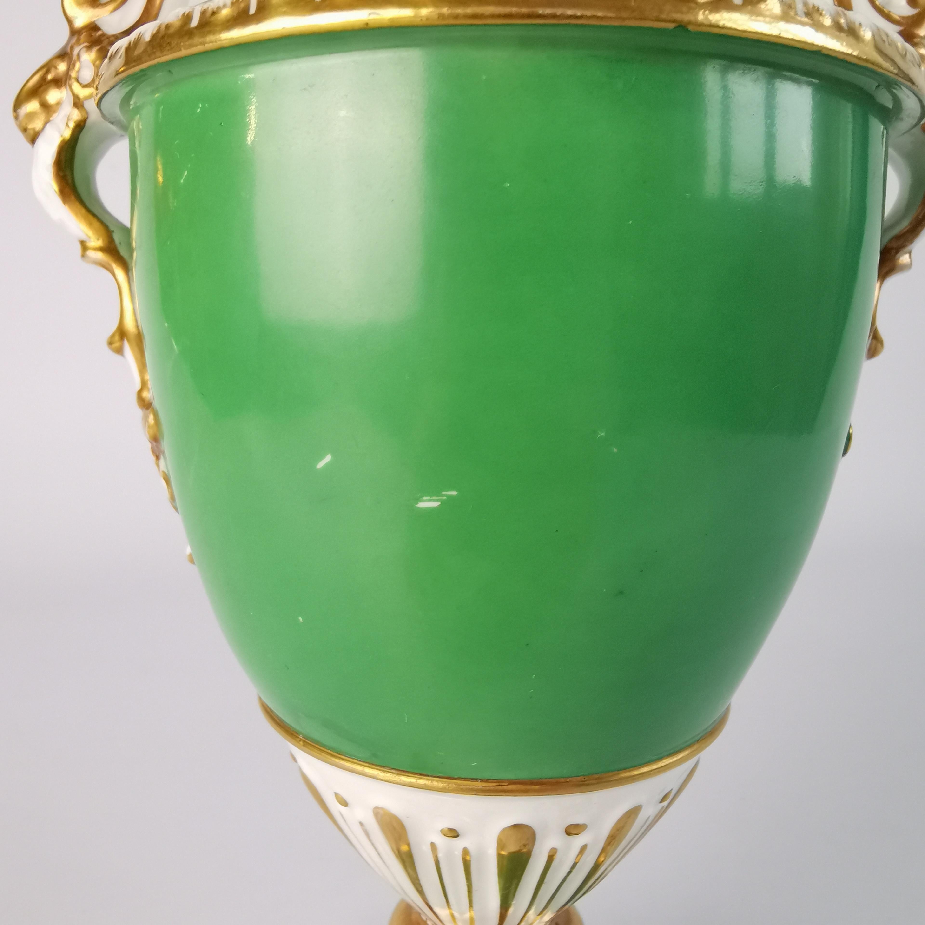 Minton Porcelain Vase, Elgin Shape, Green with Floral Reserve, 1830-1835 8