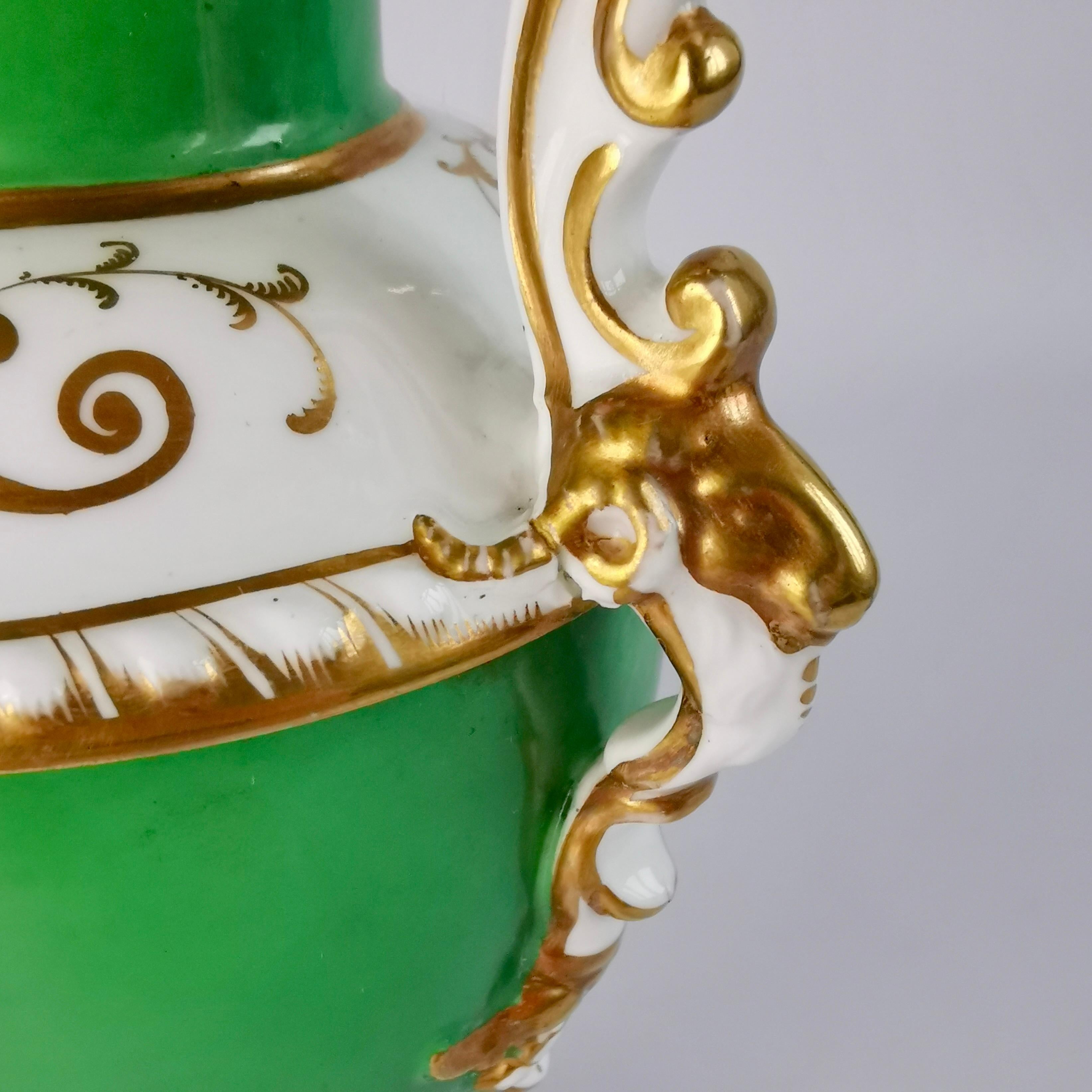 Minton Porcelain Vase, Elgin Shape, Green with Floral Reserve, 1830-1835 10