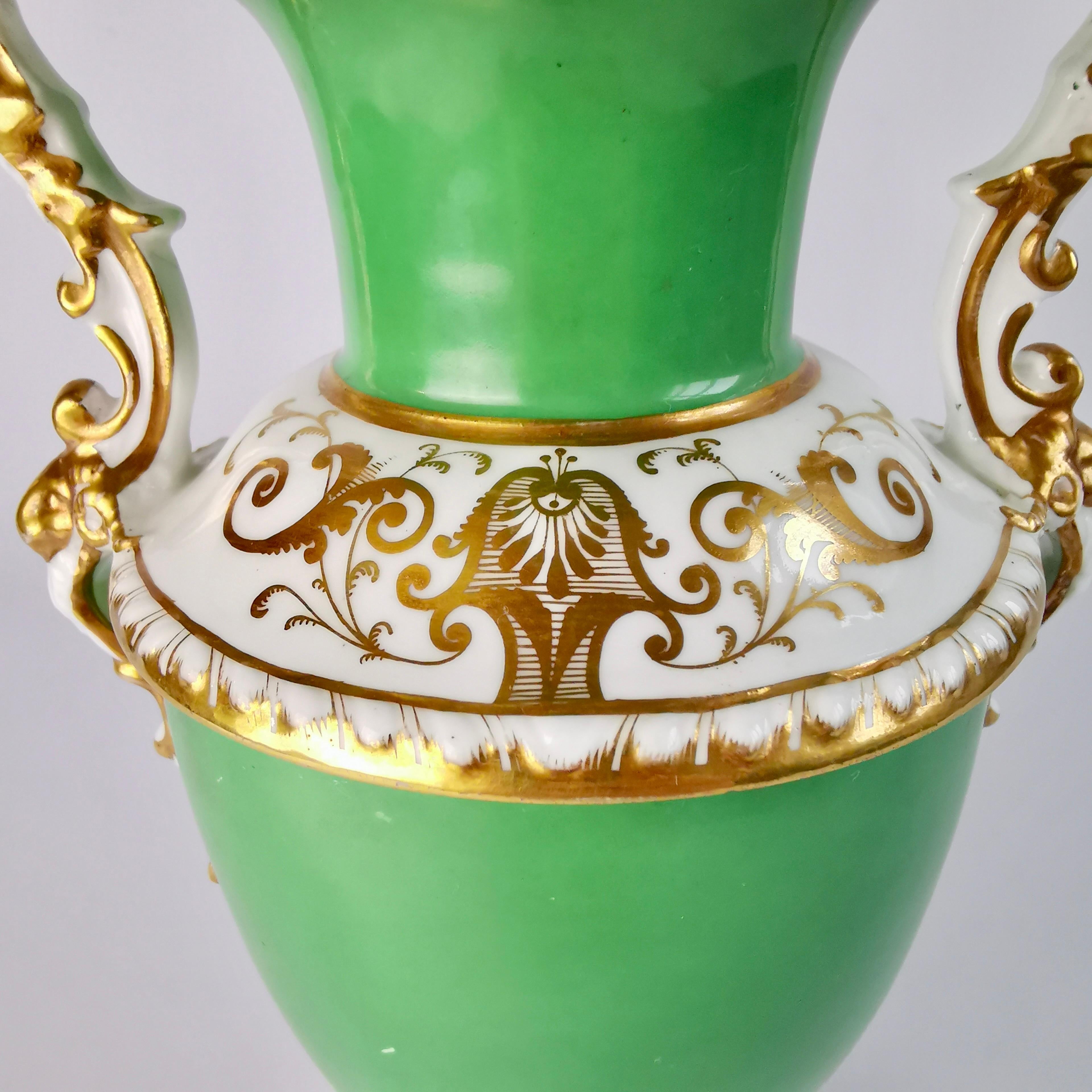 Minton Porcelain Vase, Elgin Shape, Green with Floral Reserve, 1830-1835 1