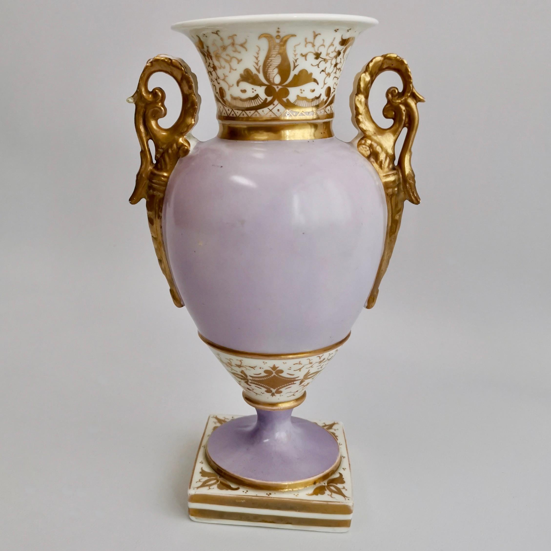 English Grainger Worcester Porcelain Vase, Lilac, View of Hagley, Regency Empire a 1820