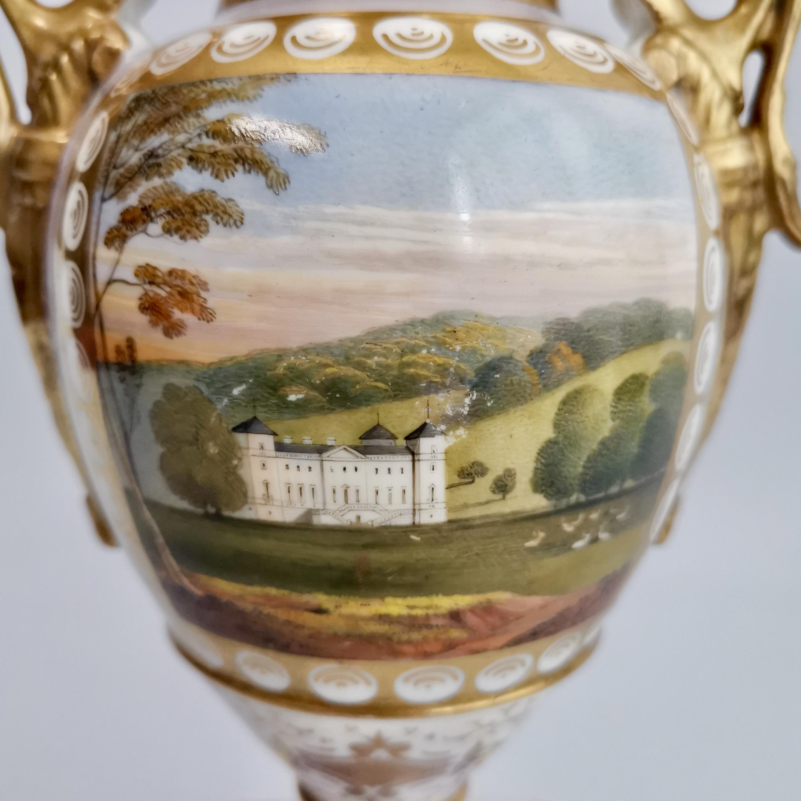Grainger Worcester Porcelain Vase, Lilac, View of Hagley, Regency Empire a 1820 In Good Condition In London, GB