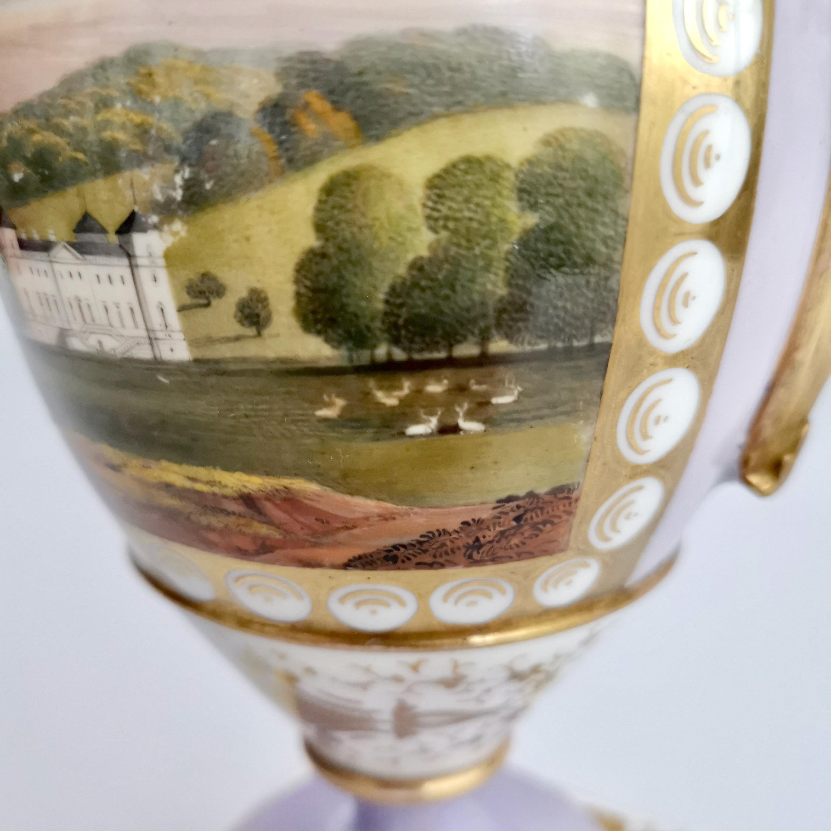 Early 19th Century Grainger Worcester Porcelain Vase, Lilac, View of Hagley, Regency Empire a 1820