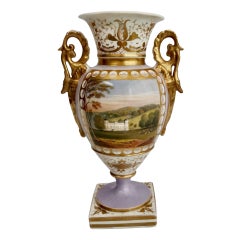 Grainger Worcester Porcelain Vase, Lilac, View of Hagley, Regency Empire a 1820