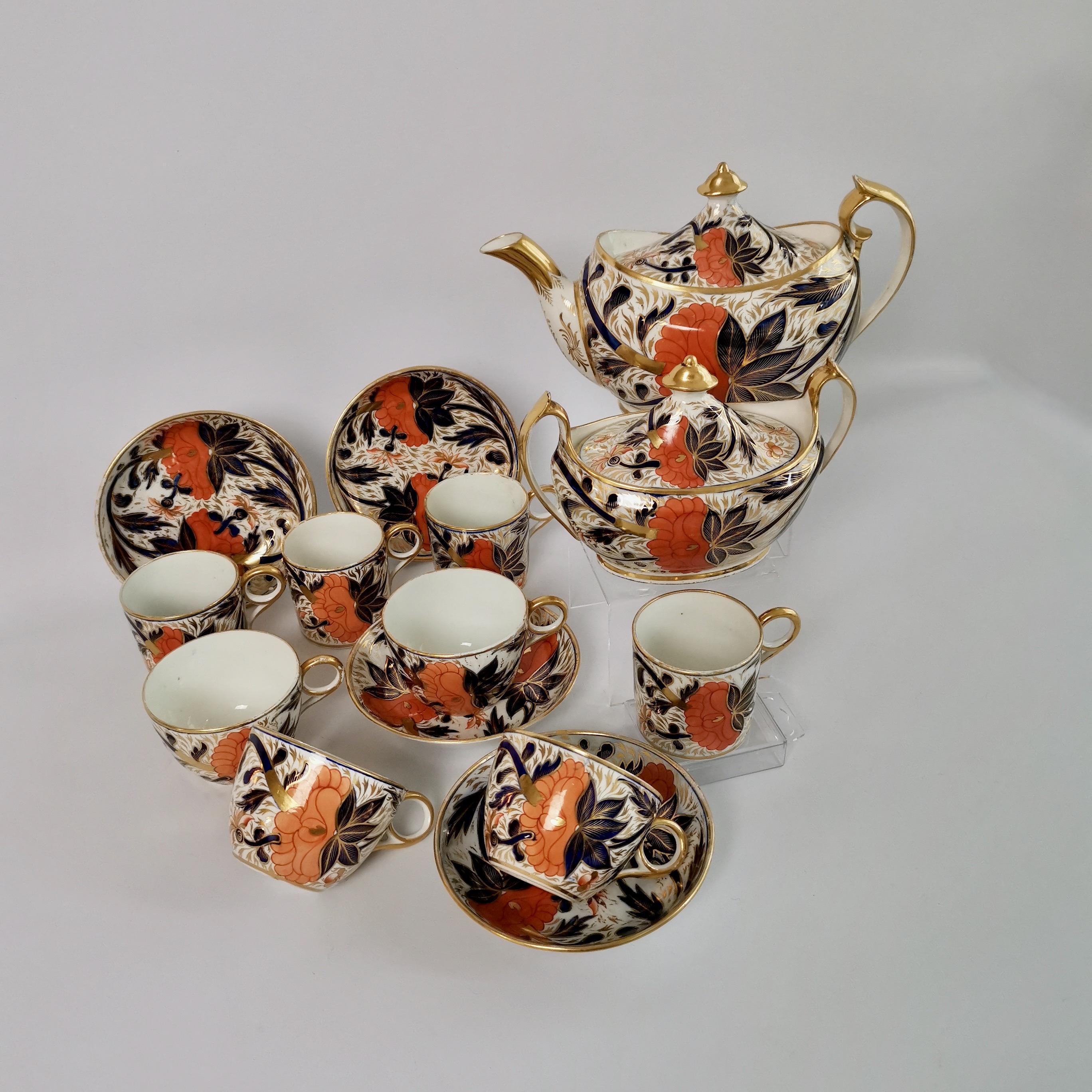 English Grainger Worcester Tea Service, Orange Imari, Regency 1810