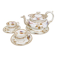 Vintage Grainger Worcester Tea Set, Rococo Revival, Sevres-Style Birds, circa 1830