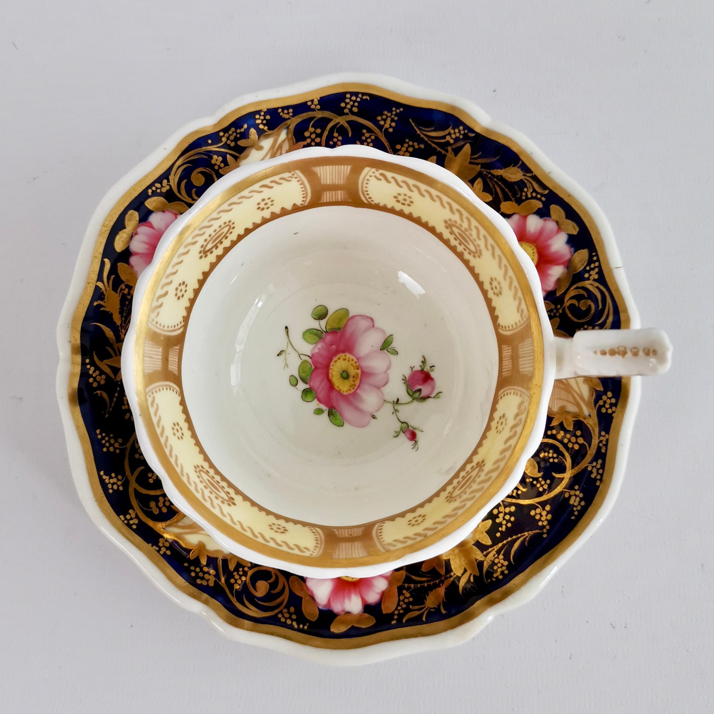 Grainger Worcester Teacup, Cobalt Blue with Pink Roses, Regency, circa 1825 In Good Condition In London, GB