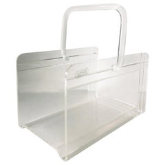 Grainware Clear Lucite or Acrylic Magazine Rack / Caddy / Holder with Handle