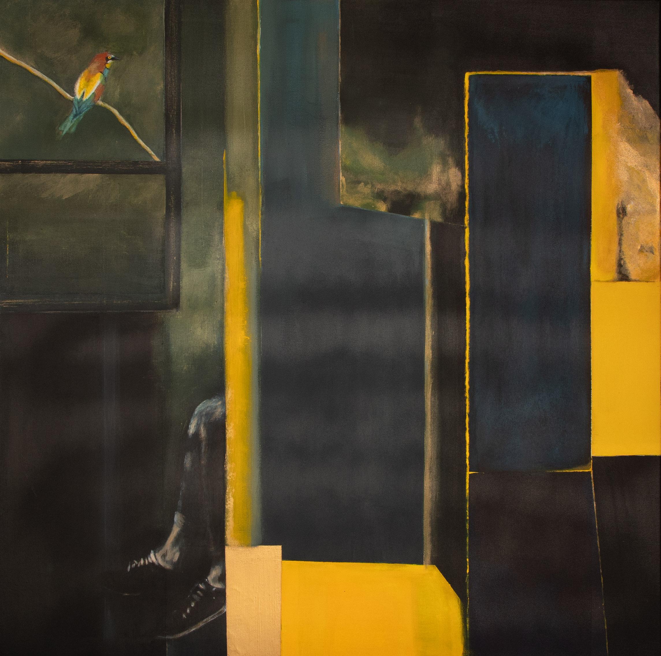 Oil on canvas painting of a man and a bird, called 'L'homme et l'oiseau'